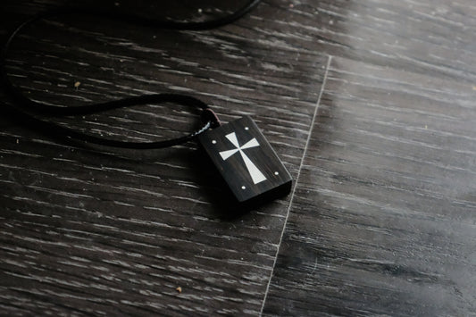 Light and Life - Ebony Wood Cross with Silver Inlay Pendant Necklace Christian Gift Religious Jewelry Unisex