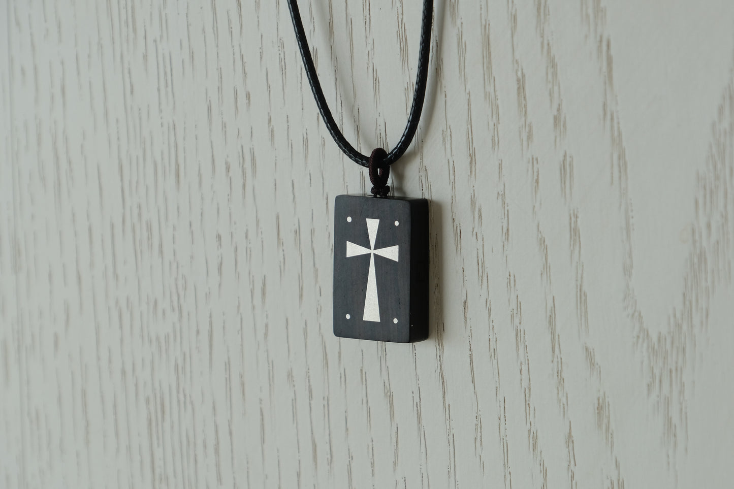 Light and Life - Ebony Wood Cross with Silver Inlay Pendant Necklace Christian Gift Religious Jewelry Unisex