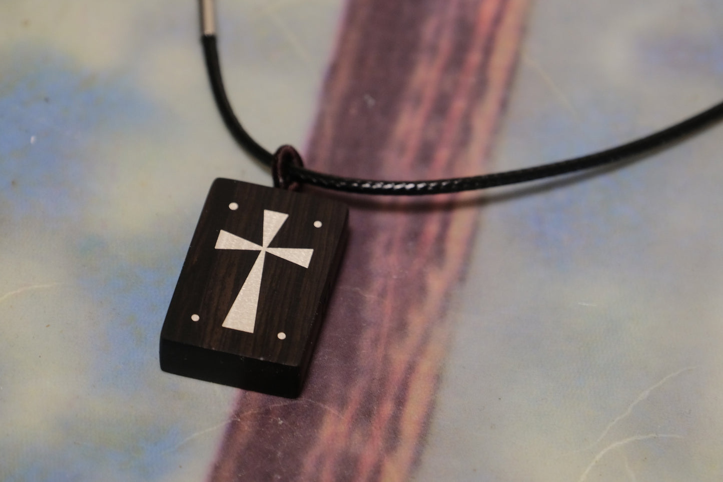 Light and Life - Ebony Wood Cross with Silver Inlay Pendant Necklace Christian Gift Religious Jewelry Unisex