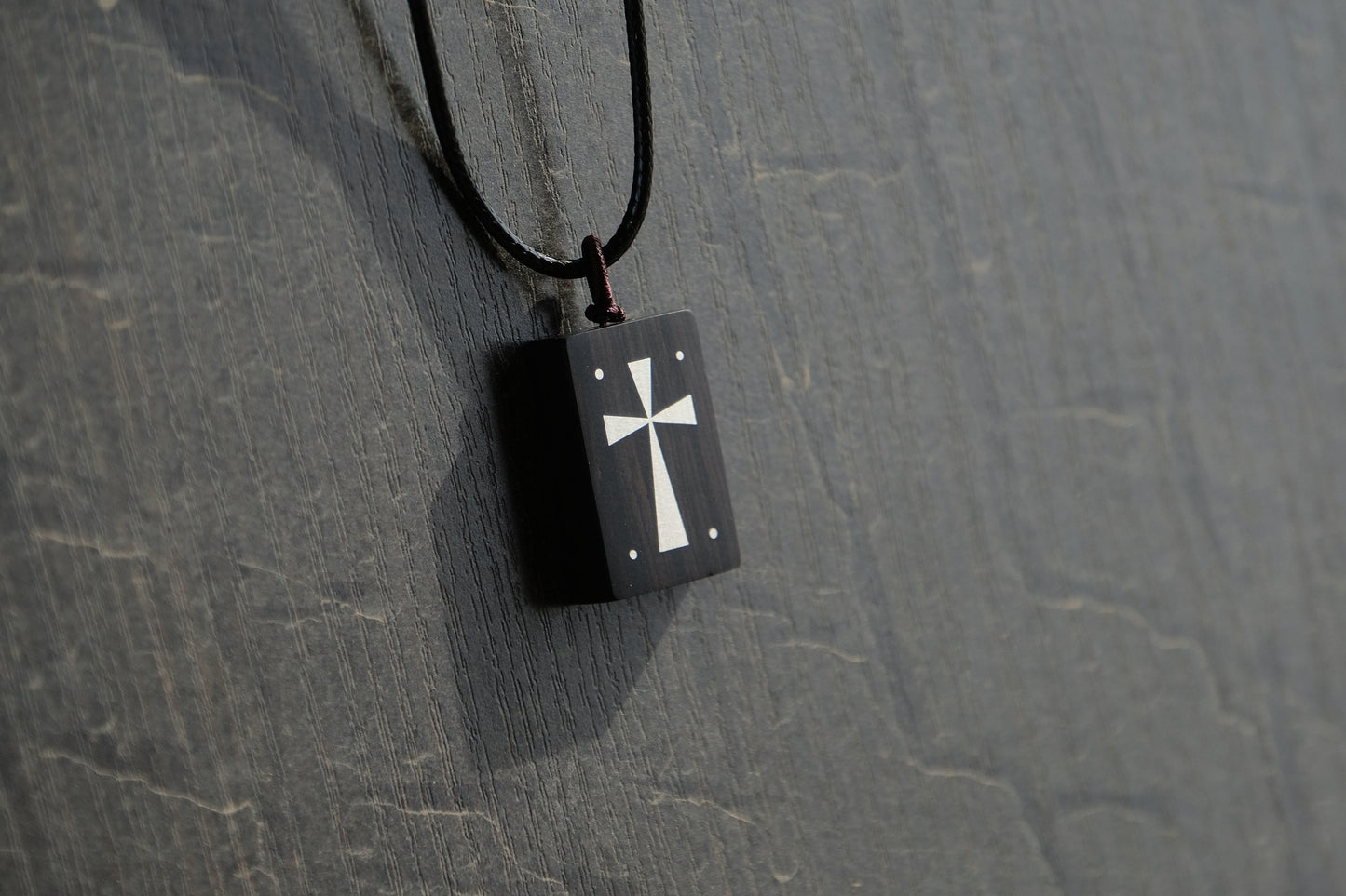 Light and Life - Ebony Wood Cross with Silver Inlay Pendant Necklace Christian Gift Religious Jewelry Unisex