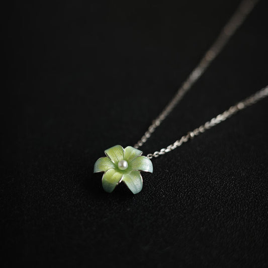 Lily Flower - Pearl Enamel 925 Sterling Silver Pendant Necklace for Women
