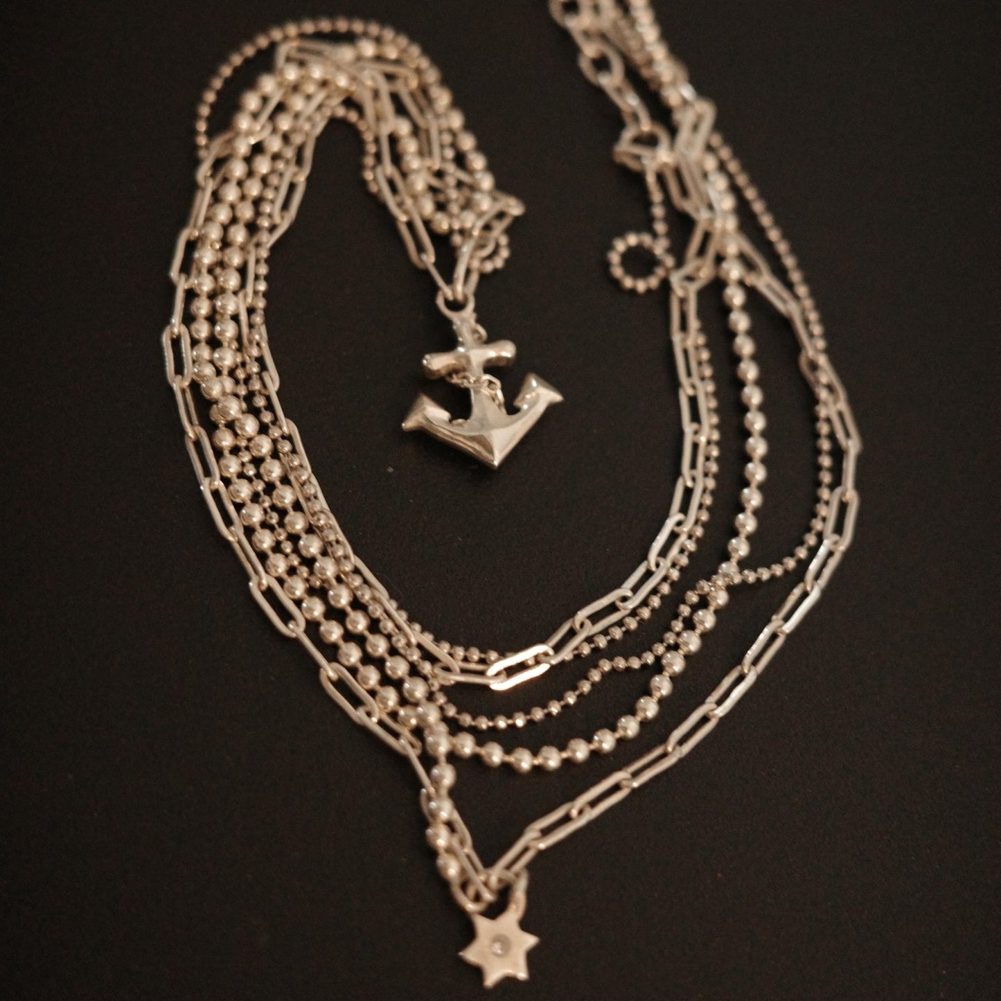 Anchor - 925 Sterling Silver Layered Necklace with Freshwater Pearls and Cubic Zirconia for Women