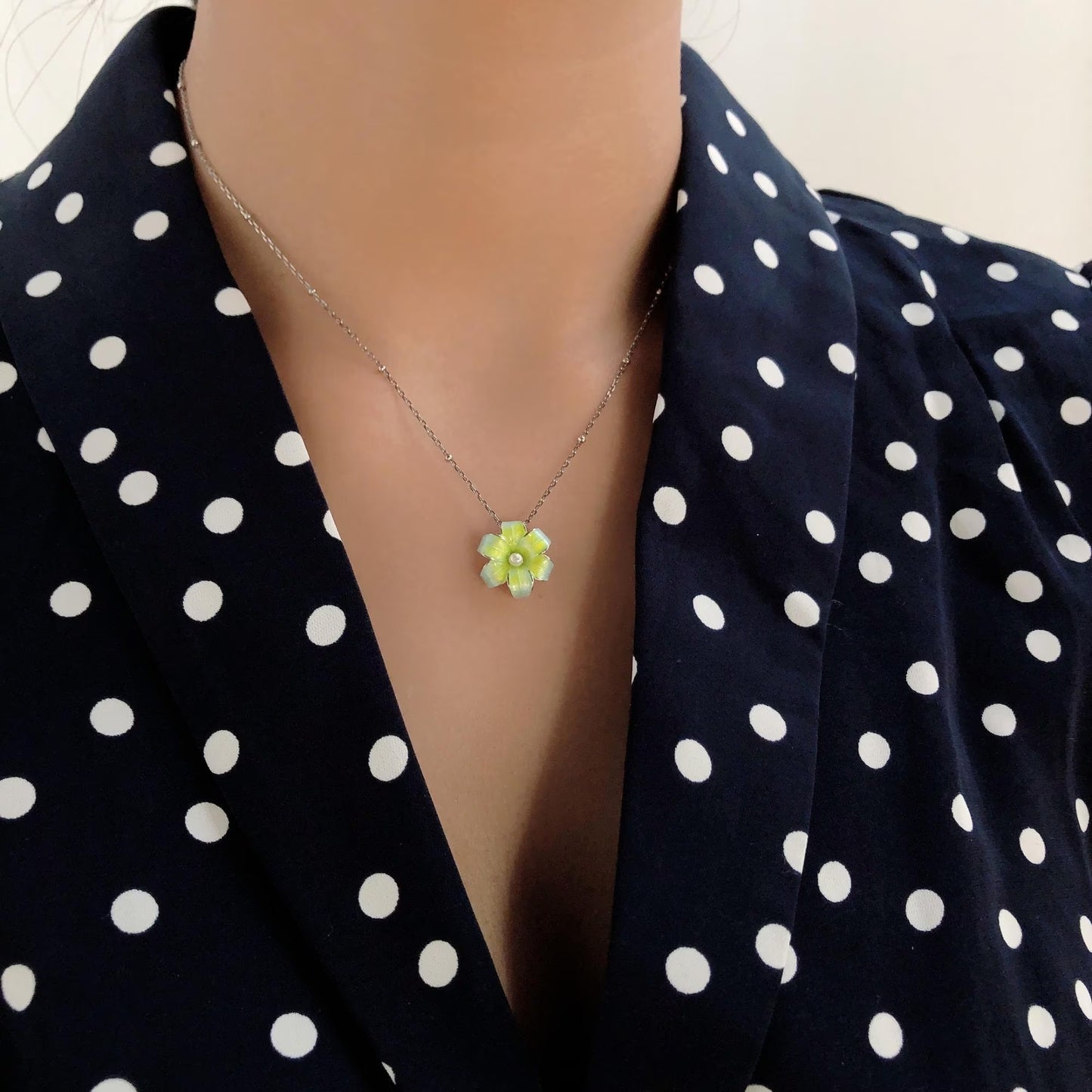 Lily Flower - Pearl Enamel 925 Sterling Silver Pendant Necklace for Women