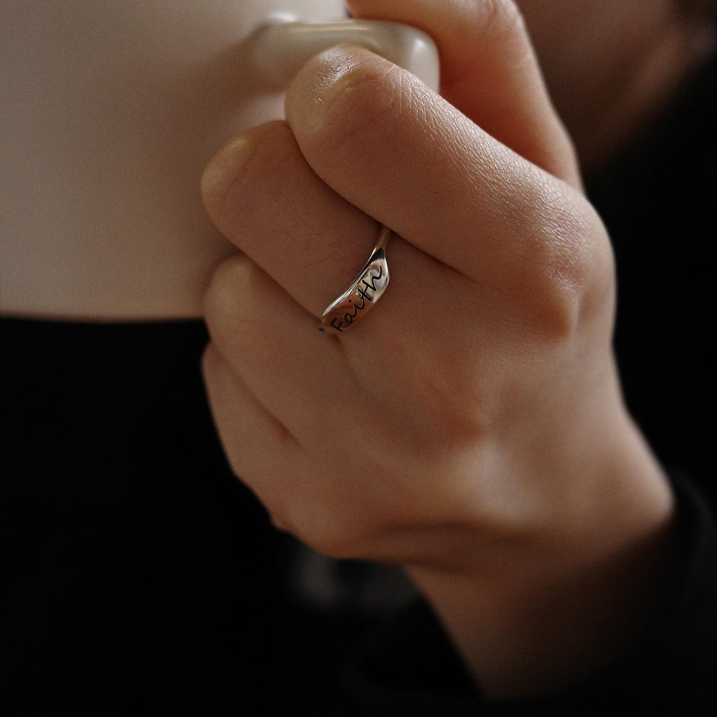 Faith - 925 Sterling Silver Women’s Adjustable Open Ring Custom Engraving Available