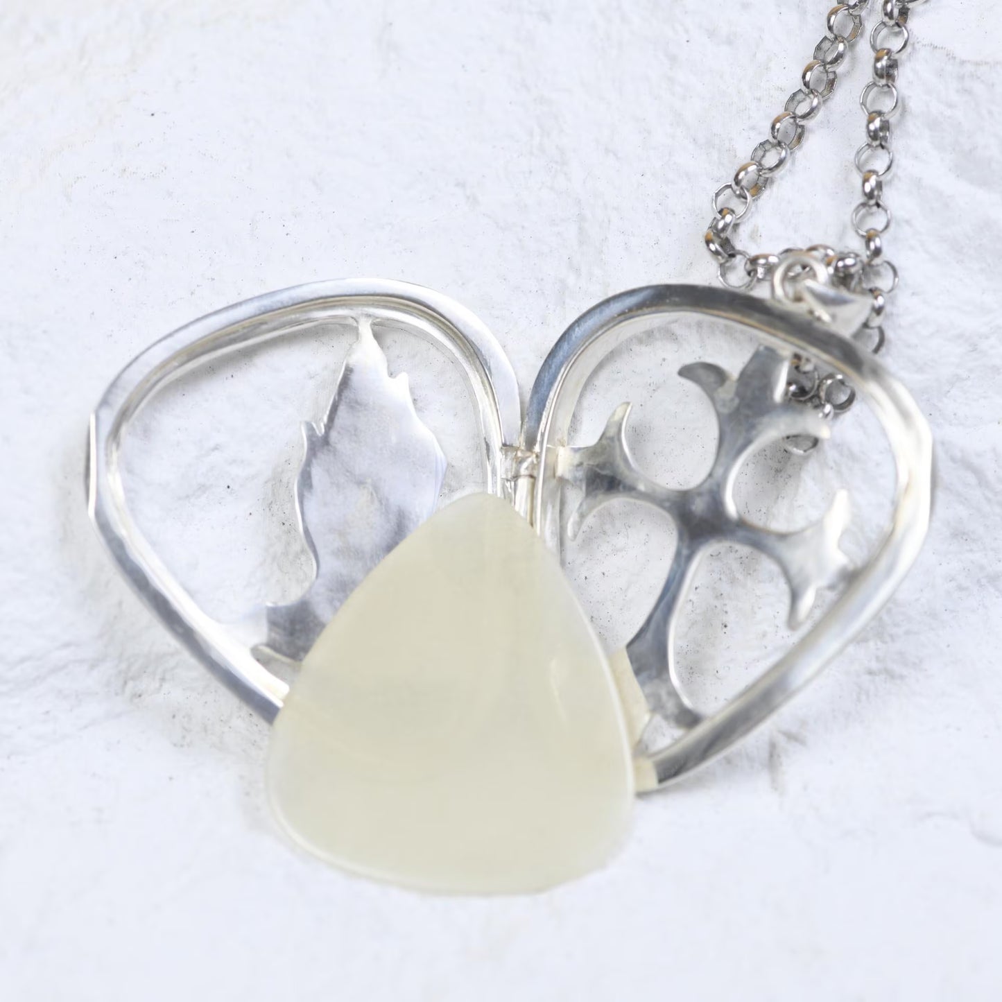 Guitar Pick Holder with Luminous Guitar Pick 925 Sterling Silver Pendant Necklace Jewelry Unisex