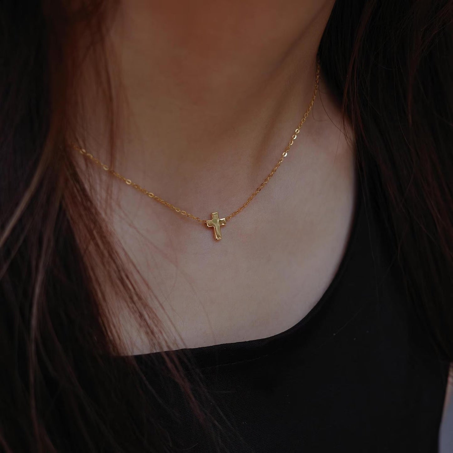 Cross Necklace - 925 Sterling Silver Mini Cross Pendant Choker Necklace with Chain for Women