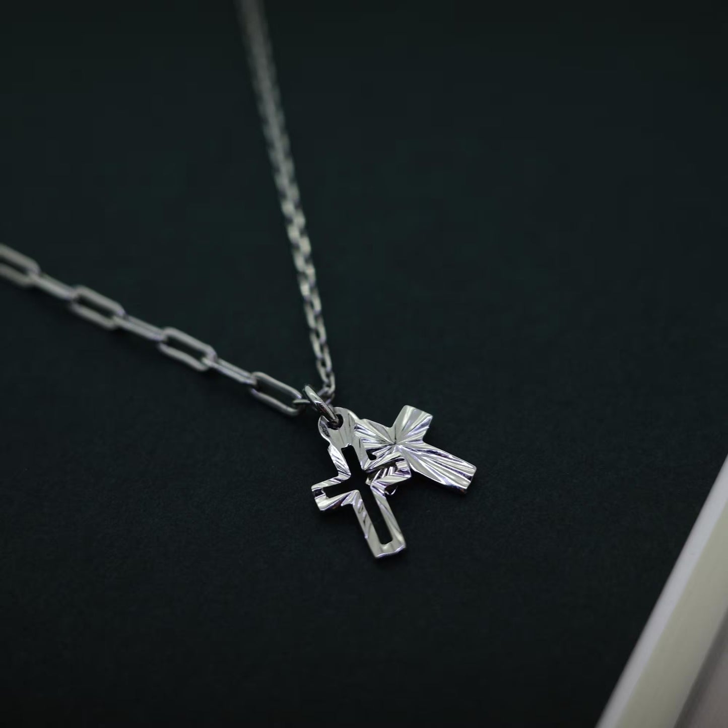 Double Cross - 925 Sterling Silver Mini Cross Pendant Choker Necklace for Women