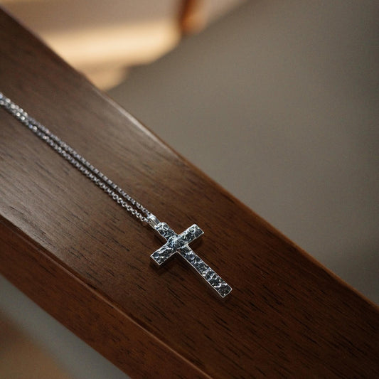 Rugged Path - 925 Sterling Silver Vintage Hammered Cross Pendant Necklace for Women
