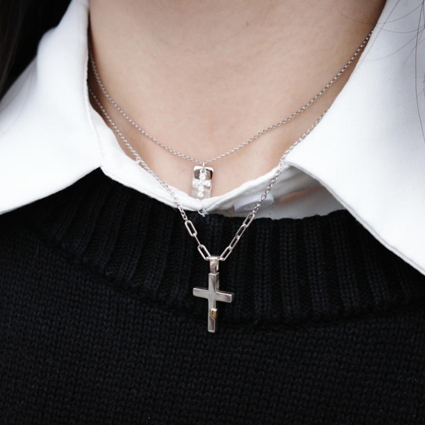 Copper Heart - 925 Sterling Silver Cross Pendant Necklace for Women