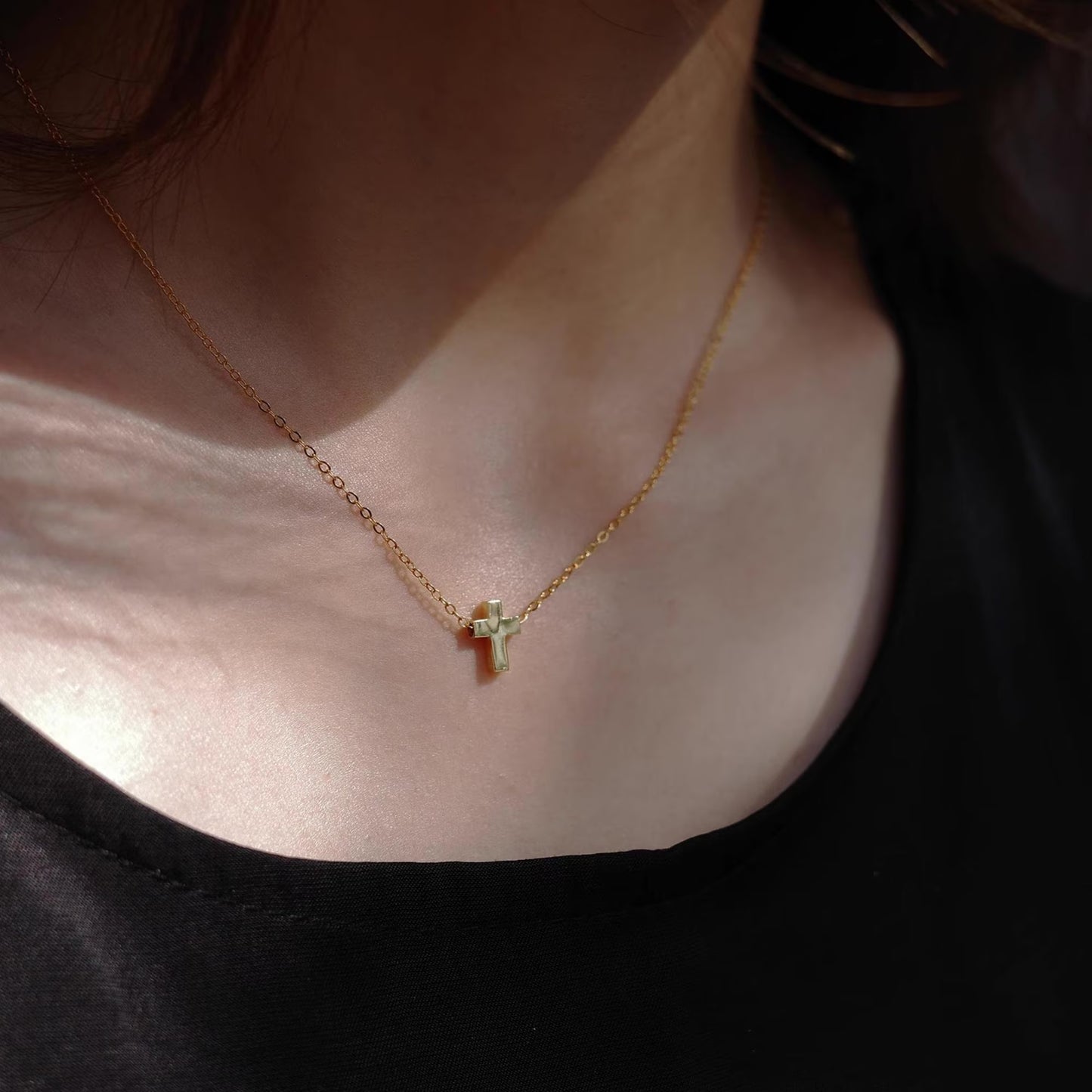 Cross Necklace - 925 Sterling Silver Mini Cross Pendant Choker Necklace with Chain for Women