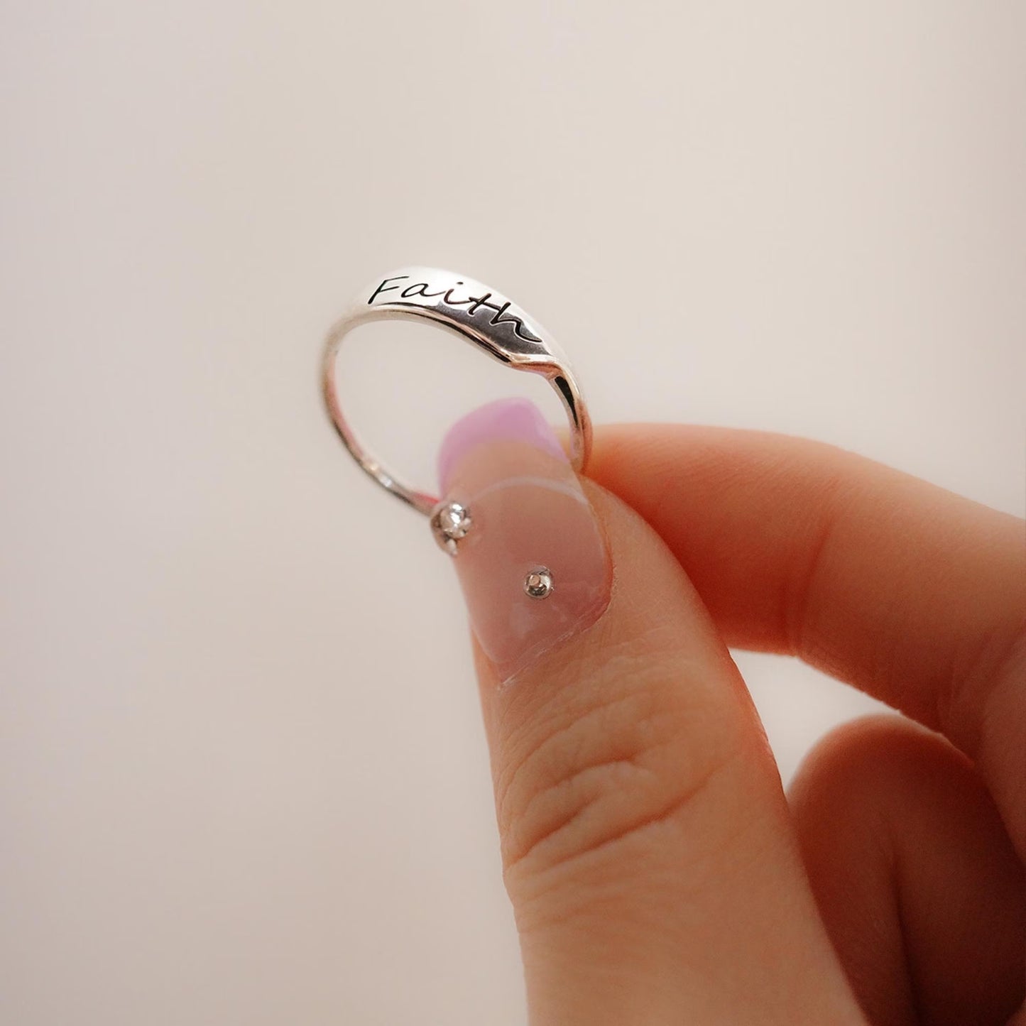Faith - 925 Sterling Silver Women’s Adjustable Open Ring Custom Engraving Available