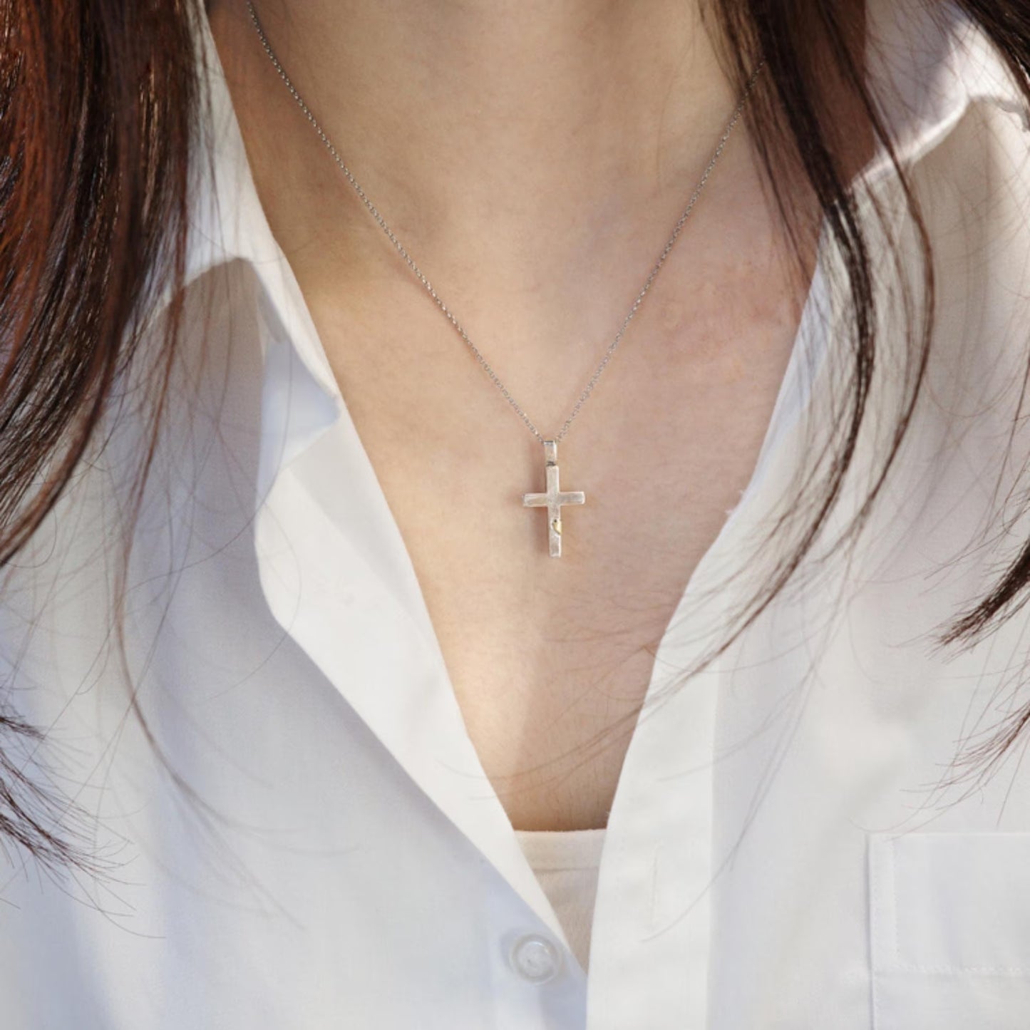 Copper Heart - 925 Sterling Silver Cross Pendant Necklace for Women