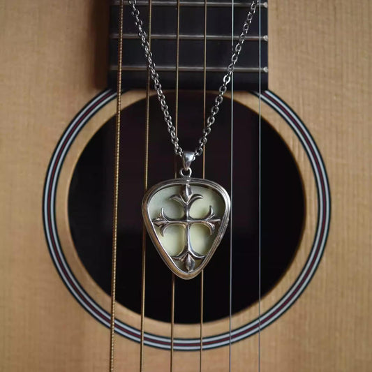 Guitar Pick Holder with Luminous Guitar Pick 925 Sterling Silver Pendant Necklace Jewelry Unisex