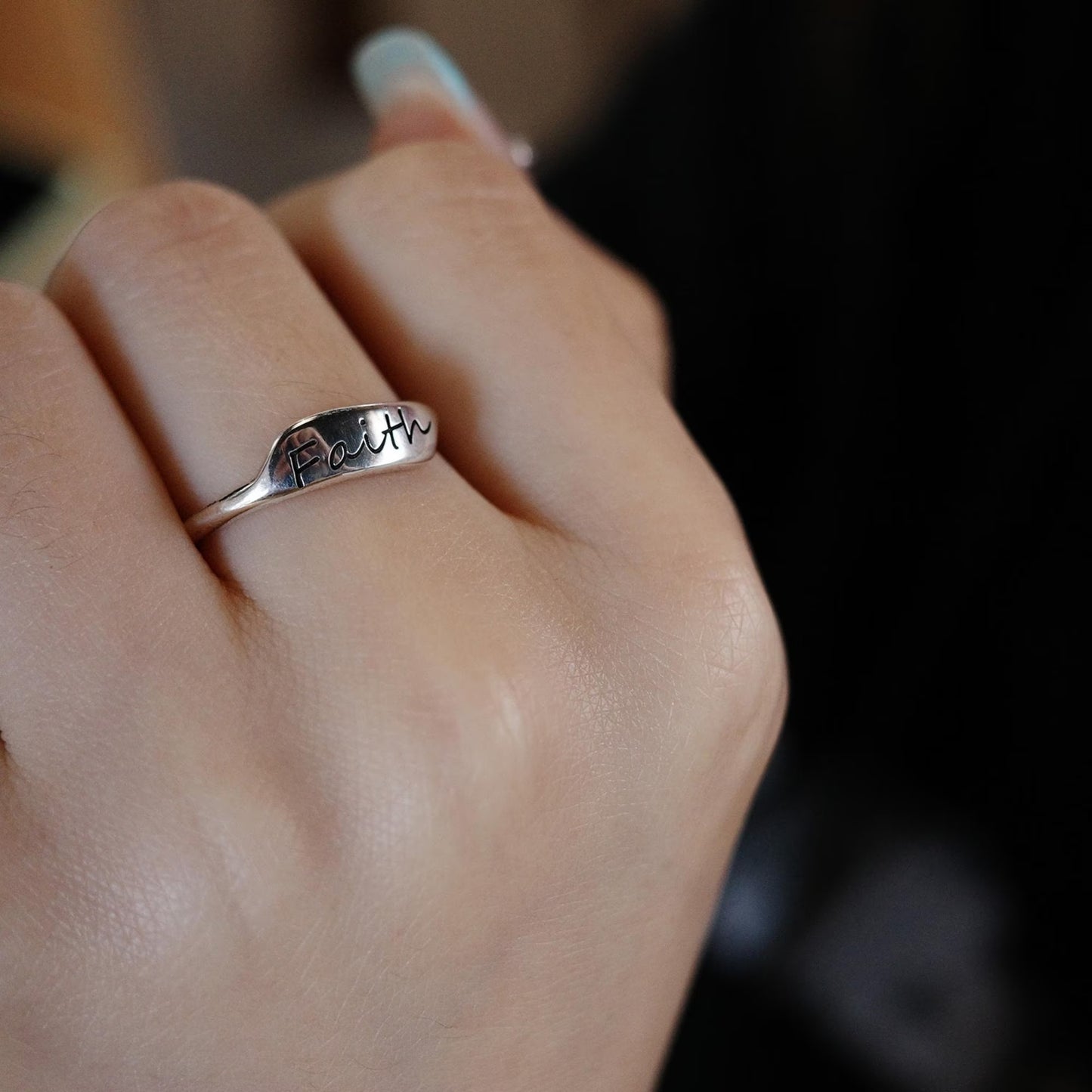 Faith - 925 Sterling Silver Women’s Adjustable Open Ring Custom Engraving Available
