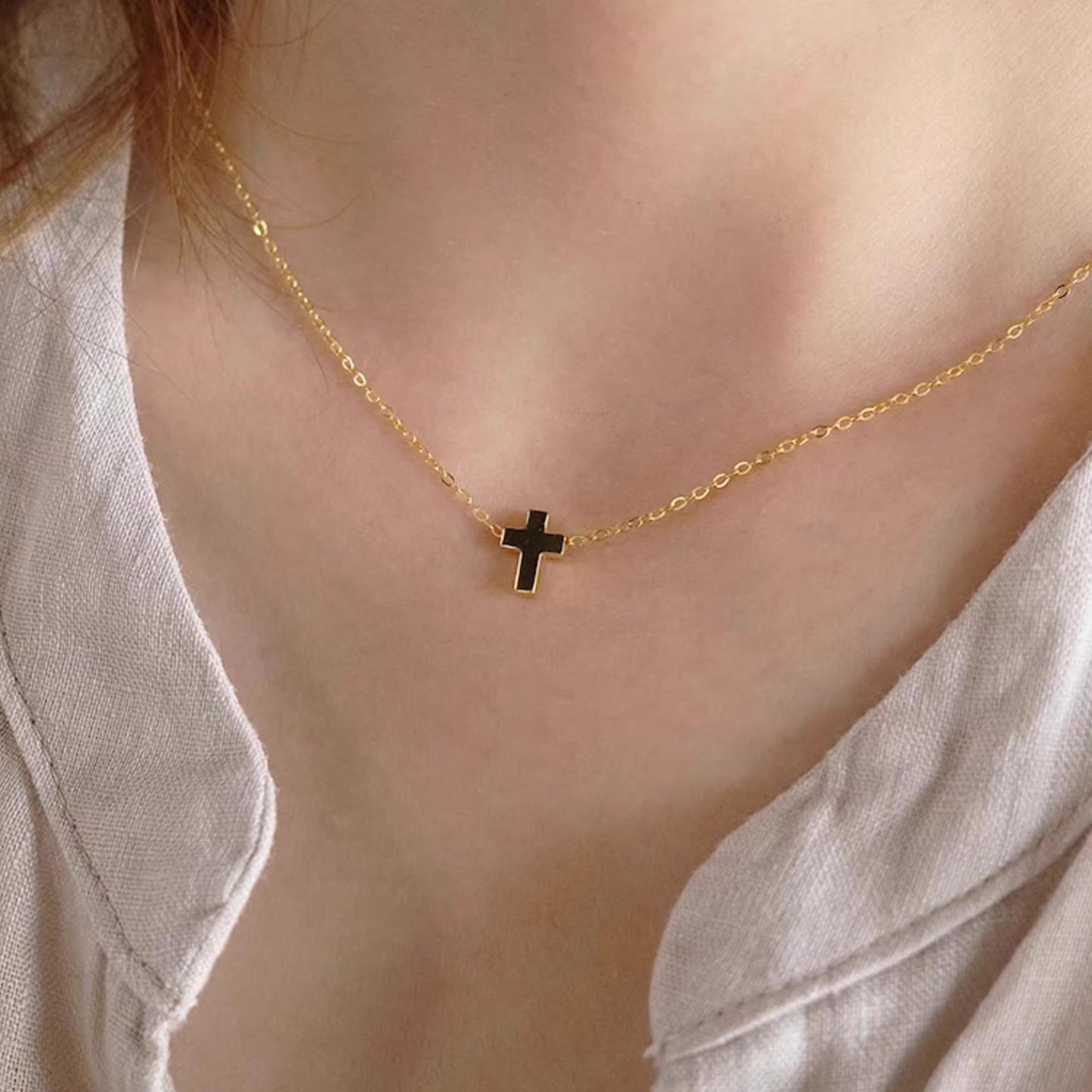 Cross Necklace - 925 Sterling Silver Mini Cross Pendant Choker Necklace with Chain for Women
