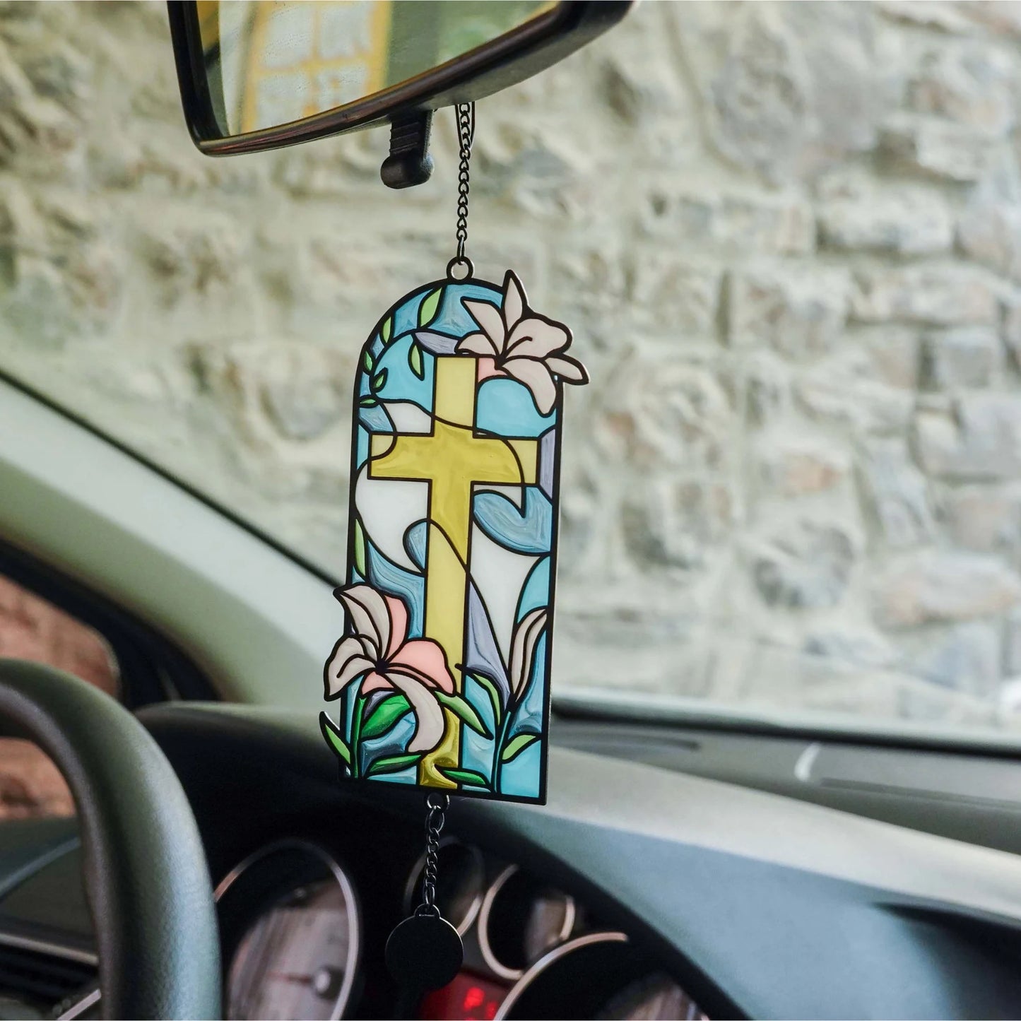 Refresh - Stained Glass Car Charm Hanging Pendant Christian Gift Jesus Christ