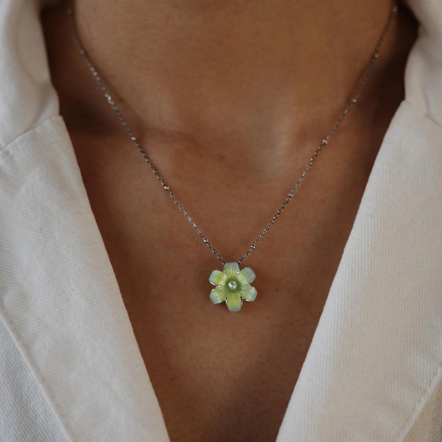 Lily Flower - Pearl Enamel 925 Sterling Silver Pendant Necklace for Women