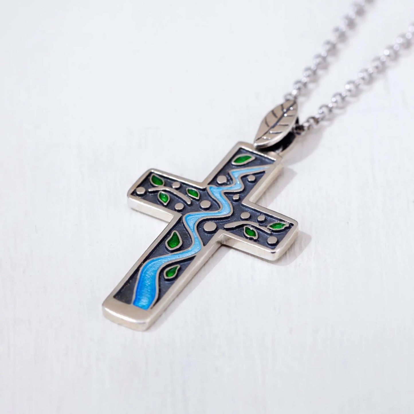 Creek - Enamel 925 Sterling Silver Cross Pendant Necklace Unisex