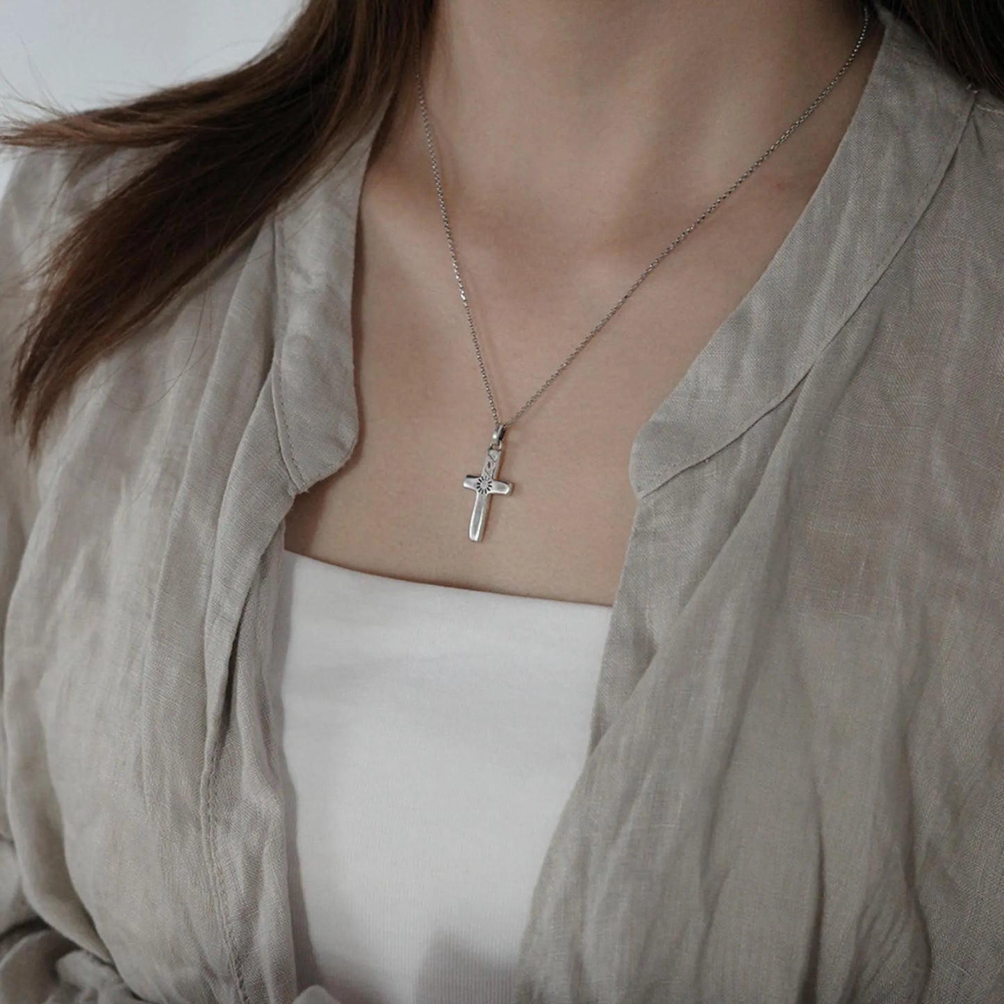 Quiet Time - 925 Sterling Silver Vintage Cross Pendant Necklace for Women