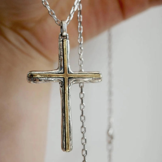 Copper Core Cross - 925 Sterling Silver Vintage Pendant Necklace Unisex