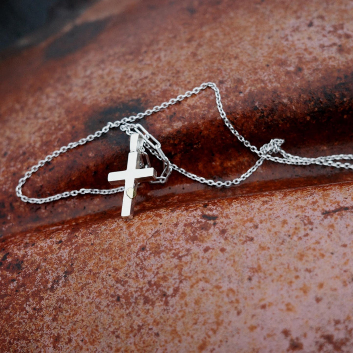 Copper Heart - 925 Sterling Silver Cross Pendant Necklace for Women