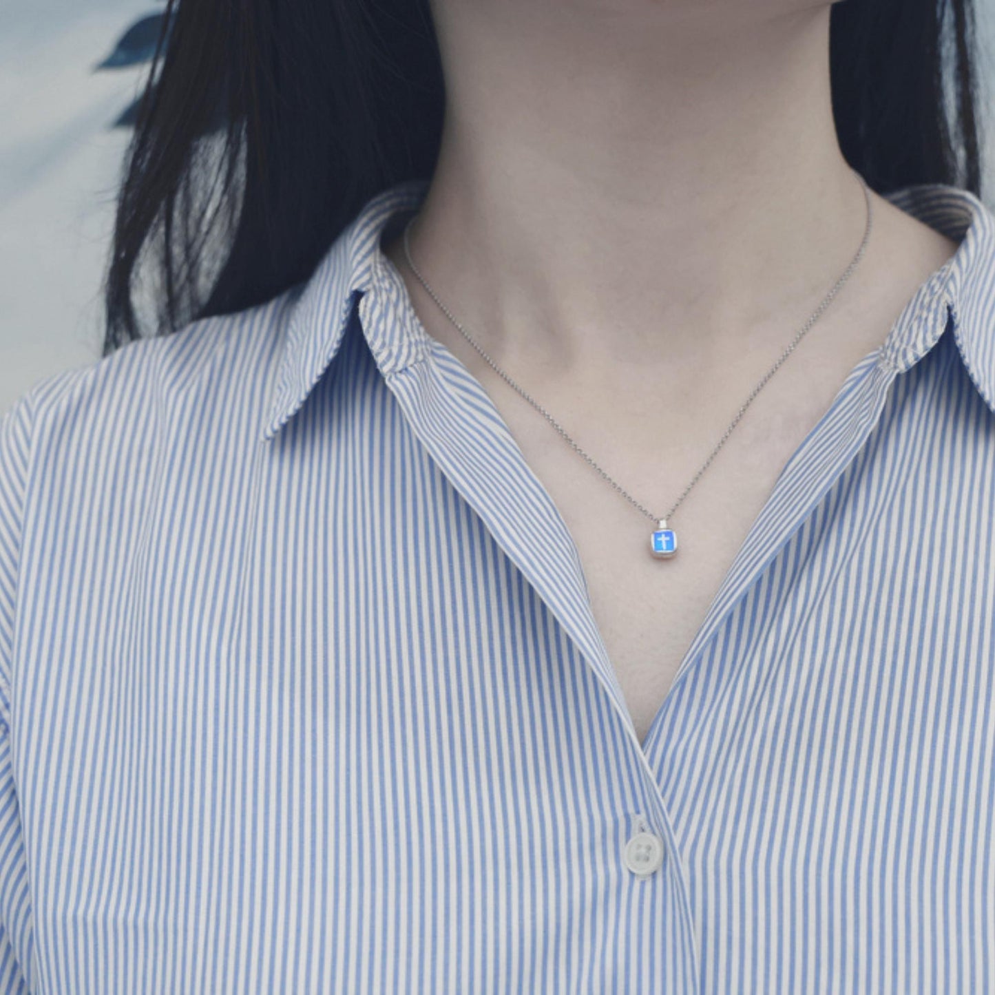 Indigo - 925 Sterling Silver Cross Enamel Pendant Necklace for Women