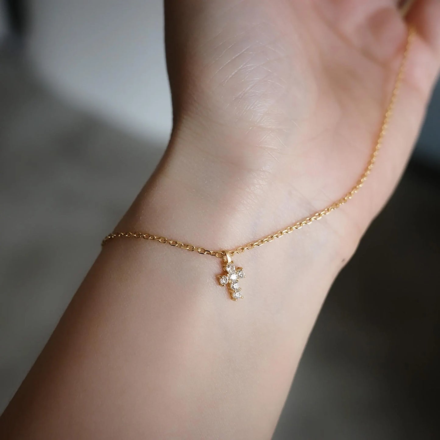 Cross Necklace - 925 Sterling Silver Mini Cross Pendant Necklace with Moissanite and Gold Plating for Women