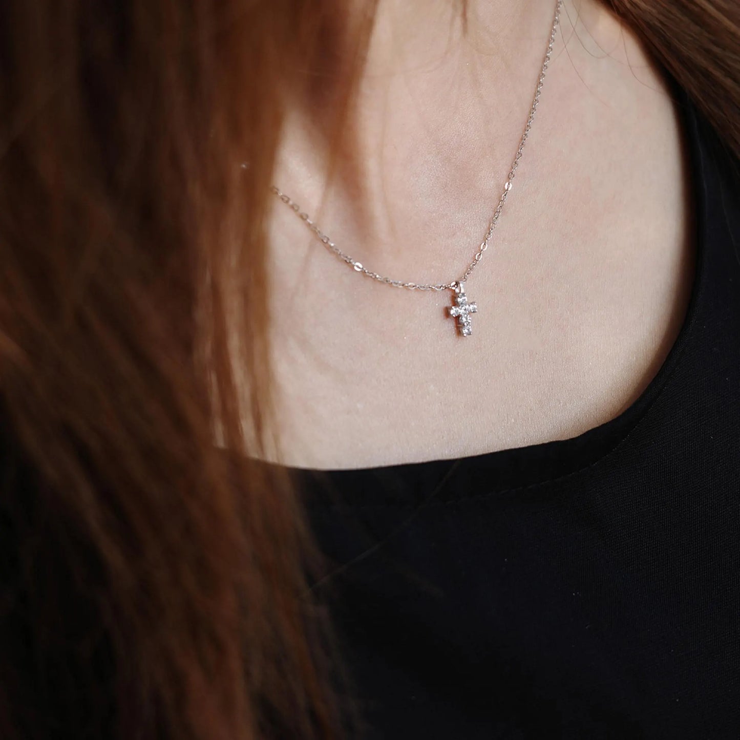Cross Necklace - 925 Sterling Silver Mini Cross Pendant Necklace with Moissanite and Gold Plating for Women