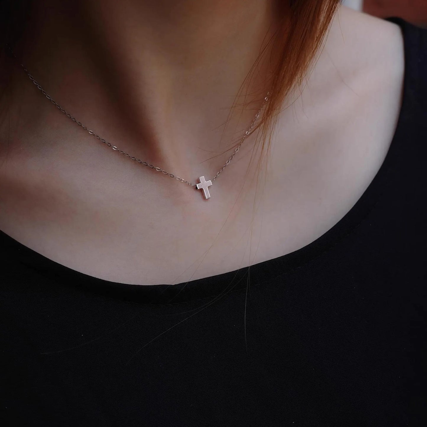 Cross Necklace - 925 Sterling Silver Mini Cross Pendant Choker Necklace with Chain for Women