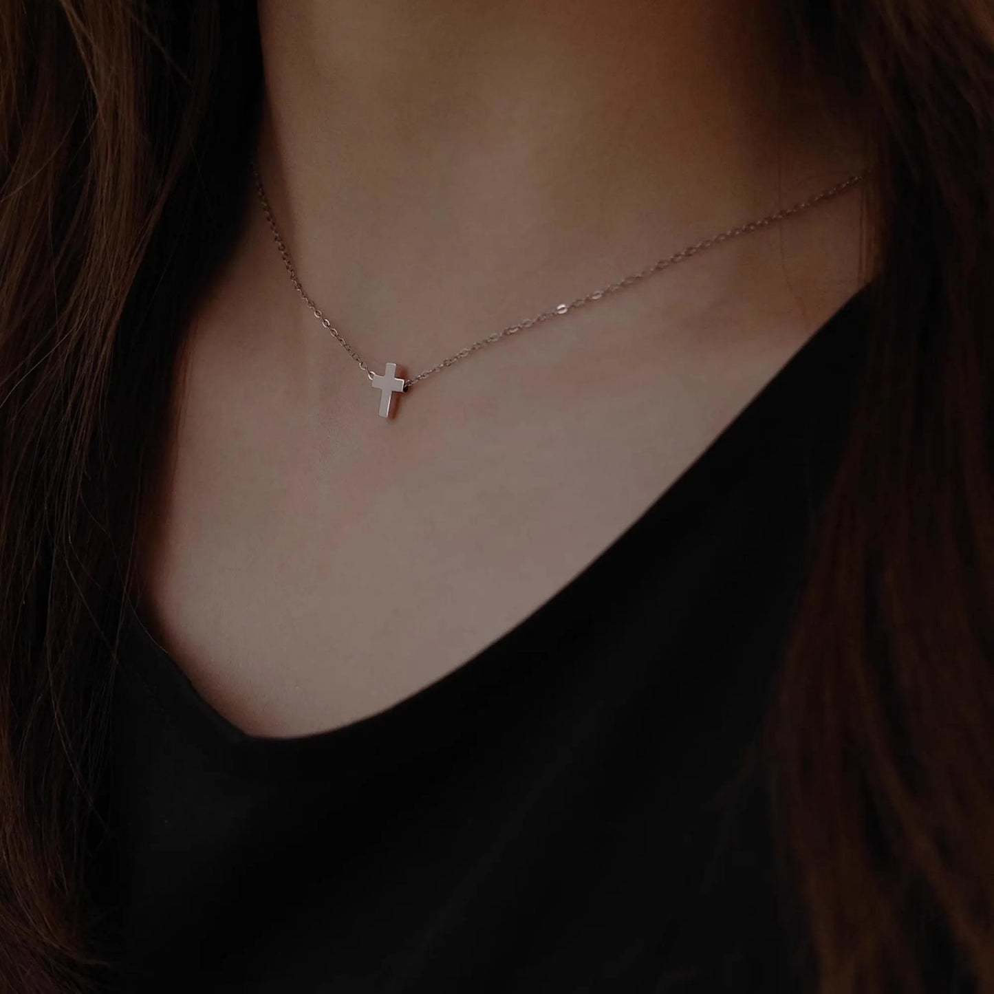 Cross Necklace - 925 Sterling Silver Mini Cross Pendant Choker Necklace with Chain for Women