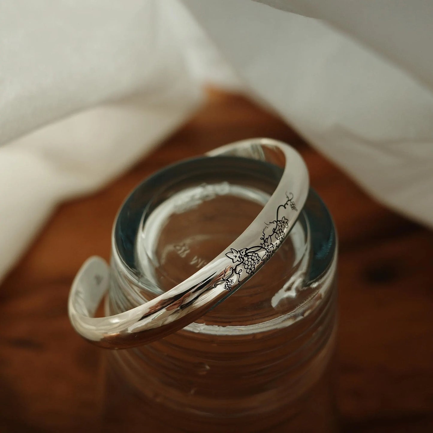 Cross / Grape Sterling Silver Women's Bracelet Custom Engraving Gift