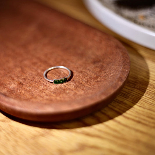 Shalom - 925 Sterling Silver Hebrew Ring with Dark Green High-Temperature Enamel for Women