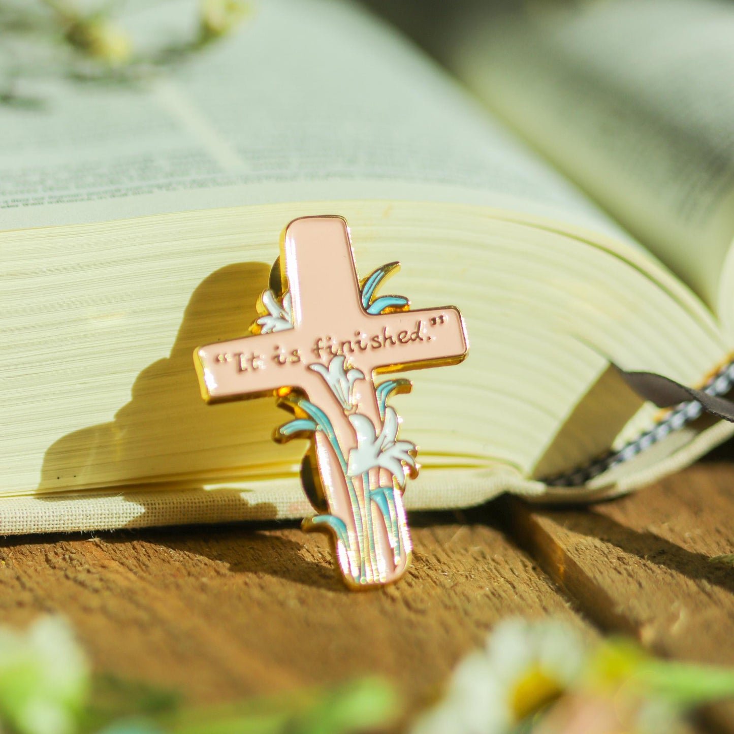 All Things Grow – Bird Lily Cross Metal Brooch | Enamel Pin | Gift
