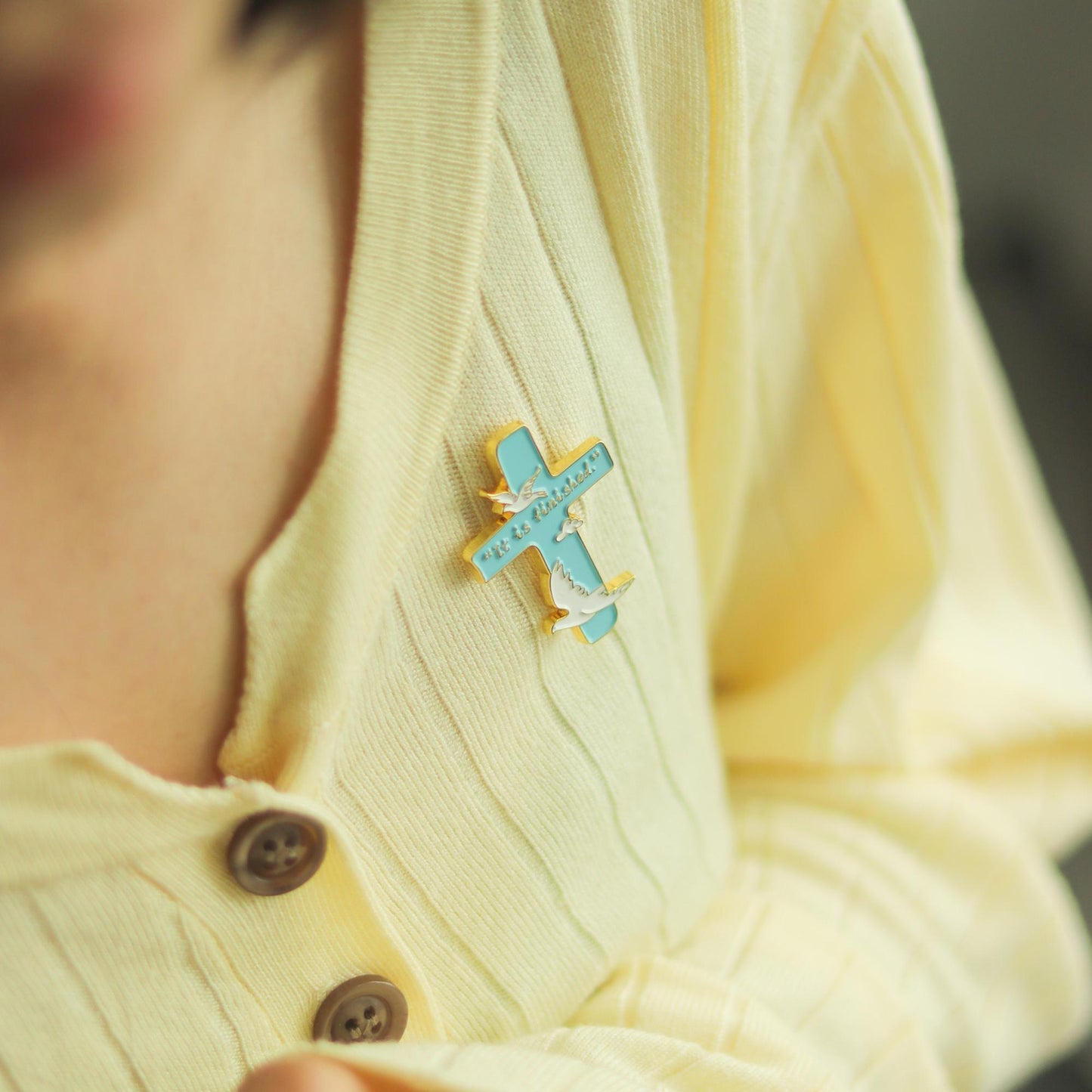 All Things Grow – Bird Lily Cross Metal Brooch | Enamel Pin | Gift