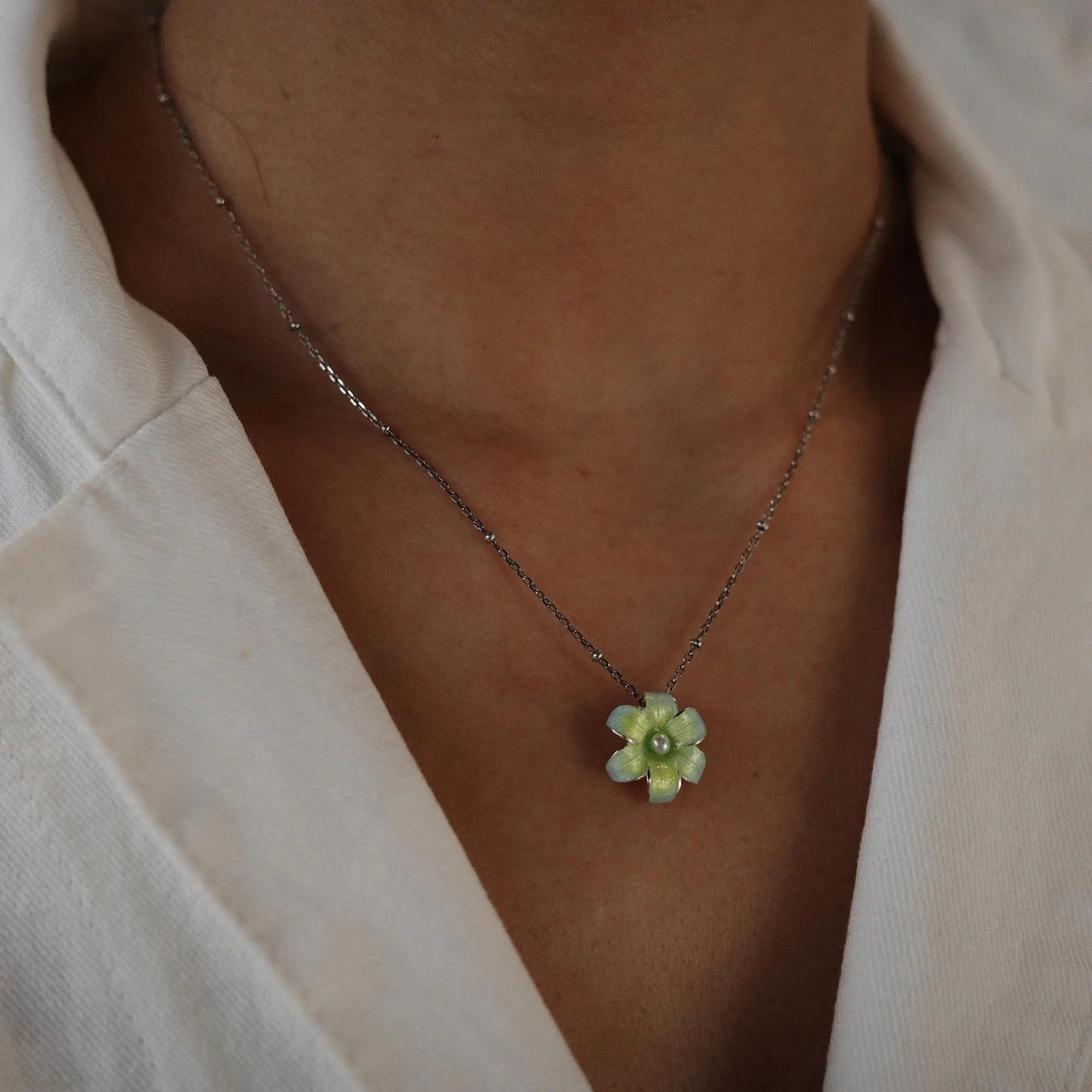 Lily Flower - Pearl Enamel 925 Sterling Silver Pendant Necklace for Women