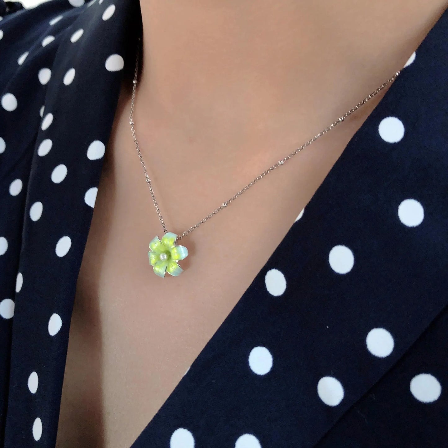 Lily Flower - Pearl Enamel 925 Sterling Silver Pendant Necklace for Women