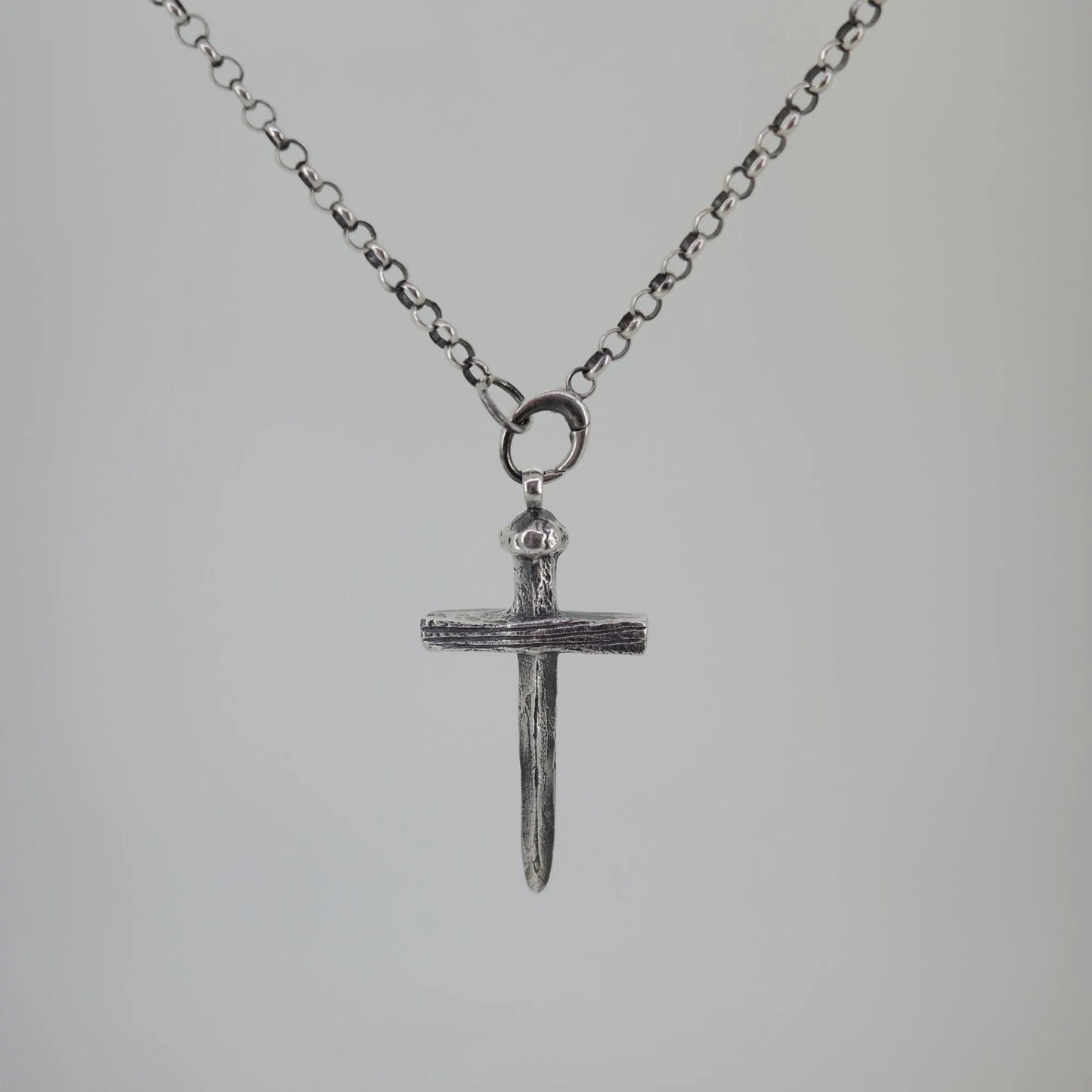 Wood and Nail - 925 Sterling Silver Vintage Cross Pendant Necklace Unisex
