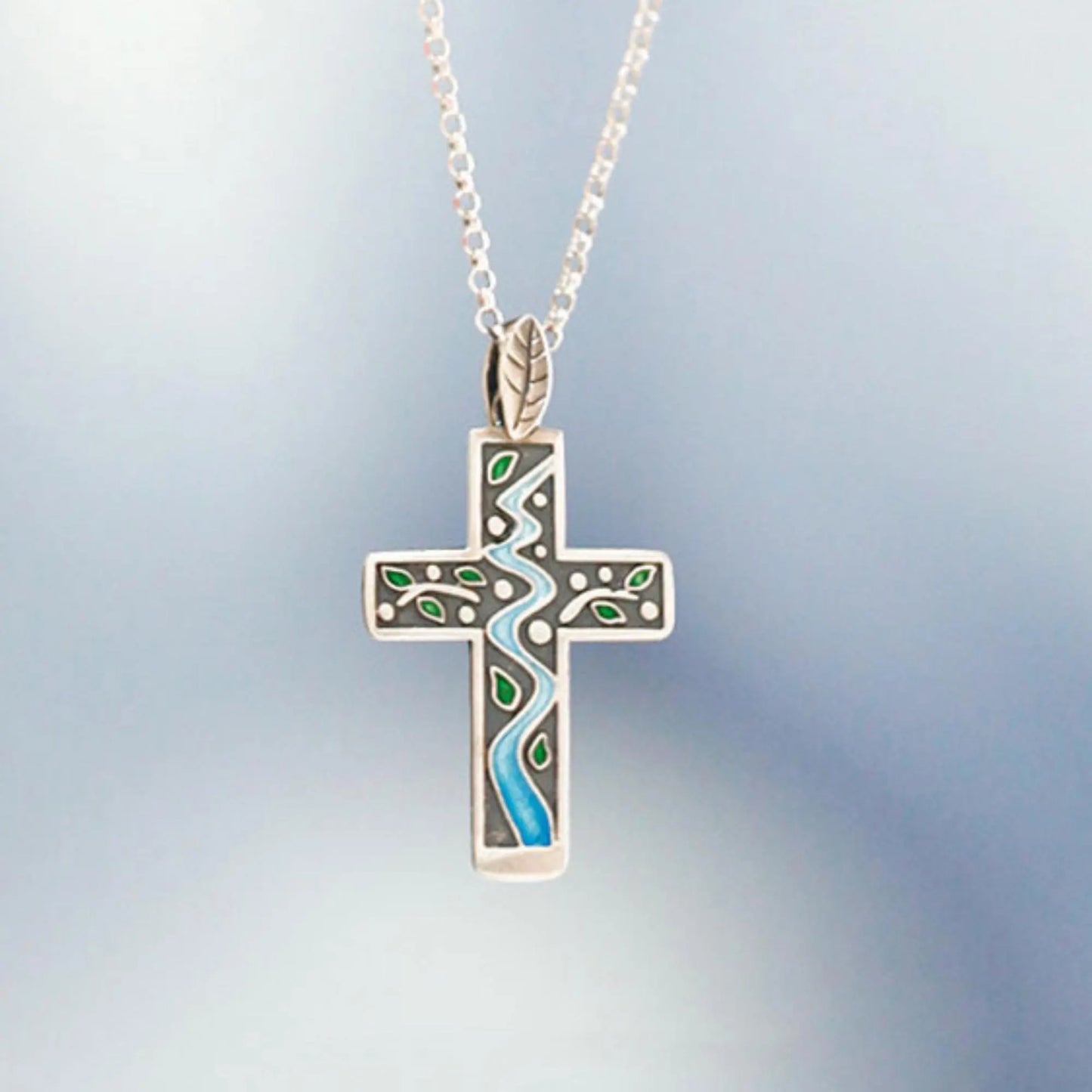 Creek - Enamel 925 Sterling Silver Cross Pendant Necklace Unisex