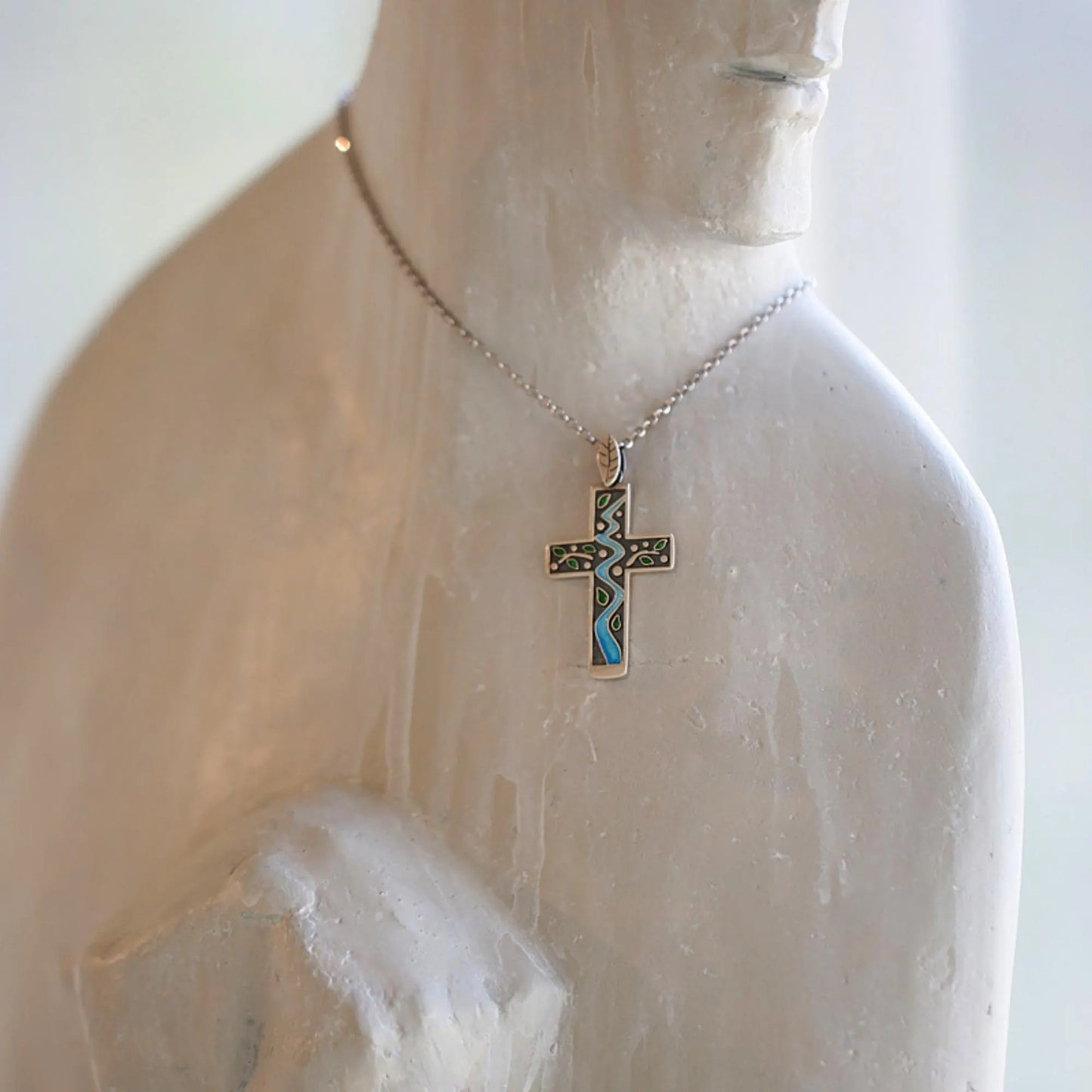 Creek - Enamel 925 Sterling Silver Cross Pendant Necklace Unisex