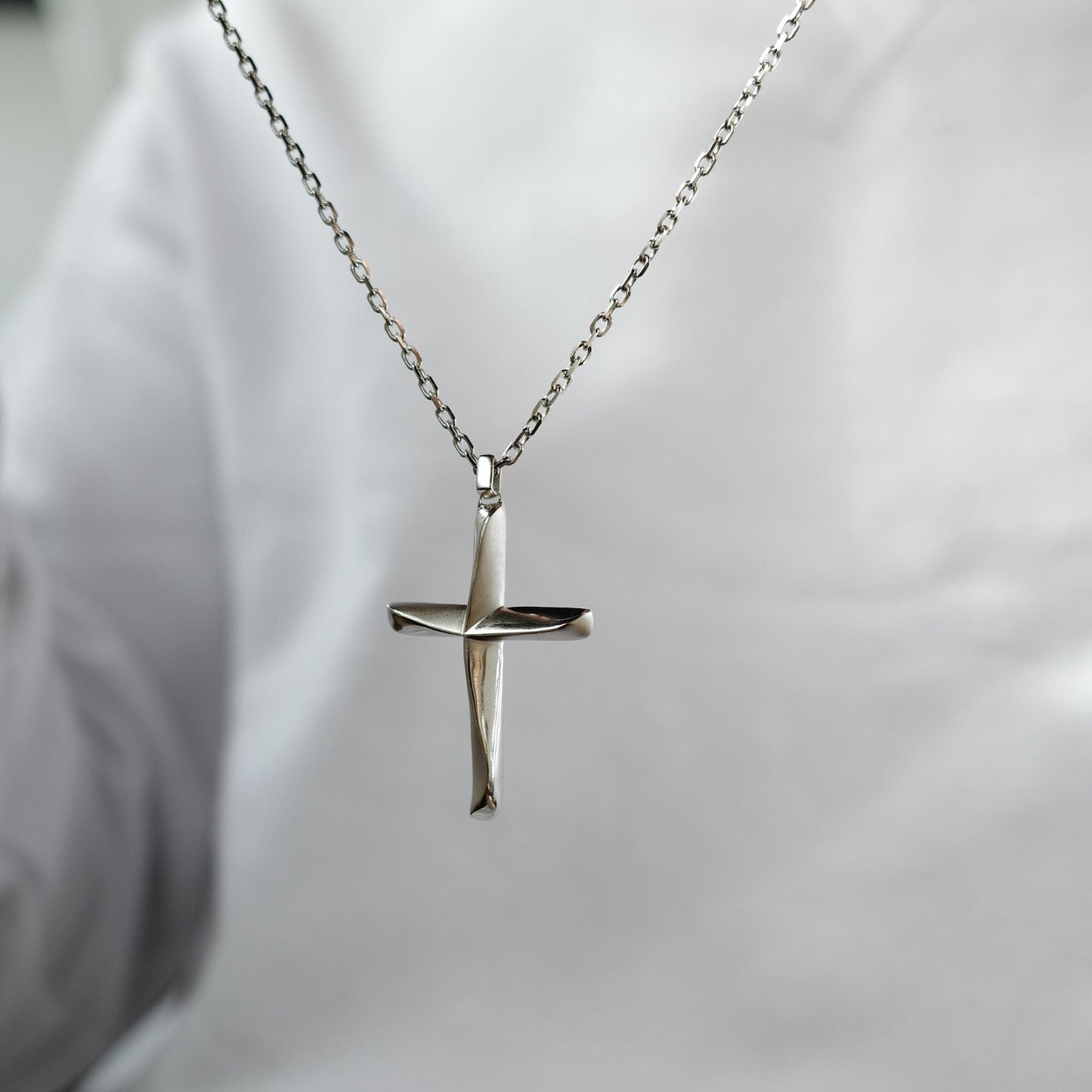 Pilgrim’s Way - 925 Sterling Silver Sandblasted Cross Pendant Necklace Unisex