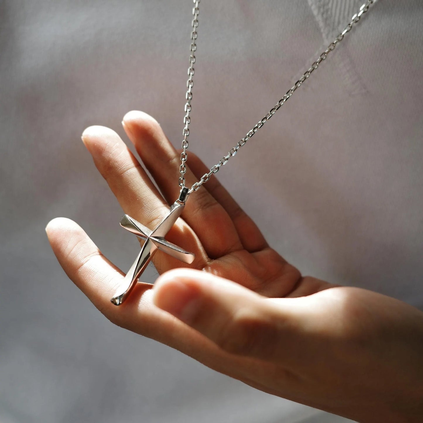 Pilgrim’s Way - 925 Sterling Silver Sandblasted Cross Pendant Necklace Unisex