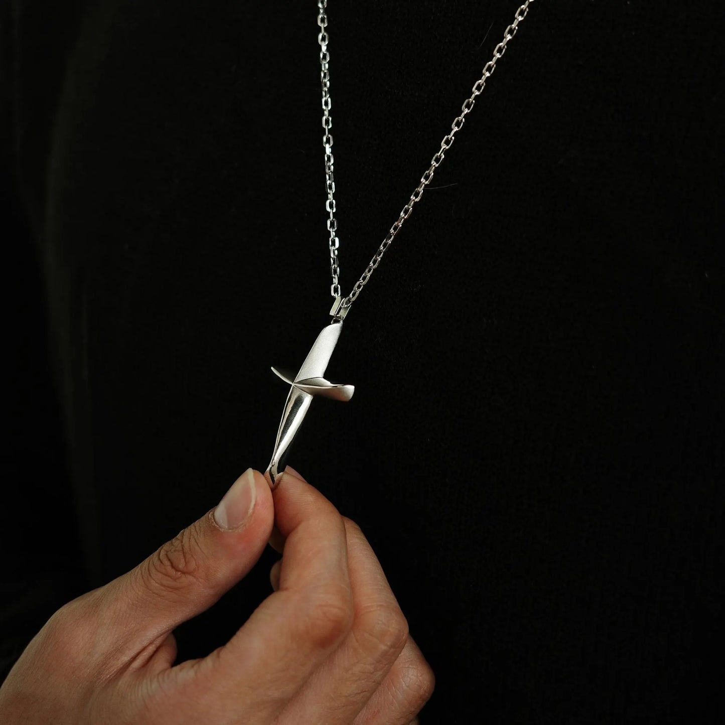 Pilgrim’s Way - 925 Sterling Silver Sandblasted Cross Pendant Necklace Unisex