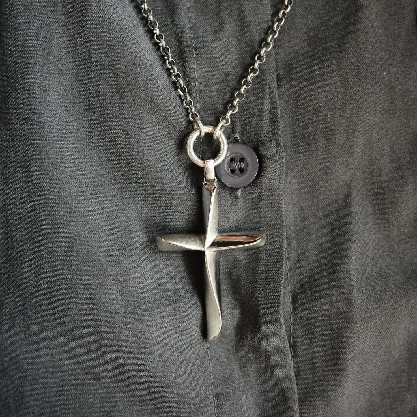 Pilgrim’s Way - 925 Sterling Silver Sandblasted Cross Pendant Necklace Unisex