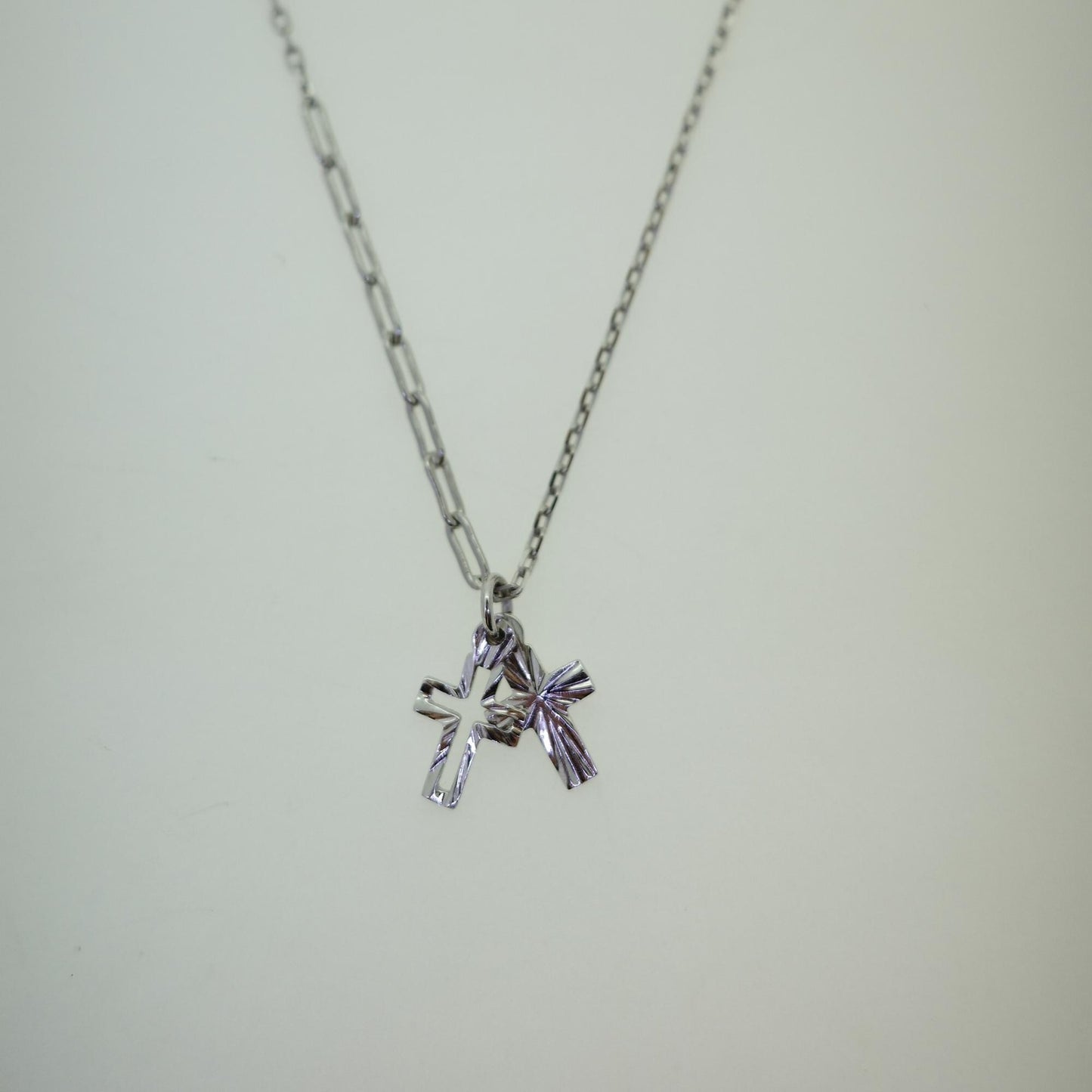 Double Cross - 925 Sterling Silver Mini Cross Pendant Choker Necklace for Women