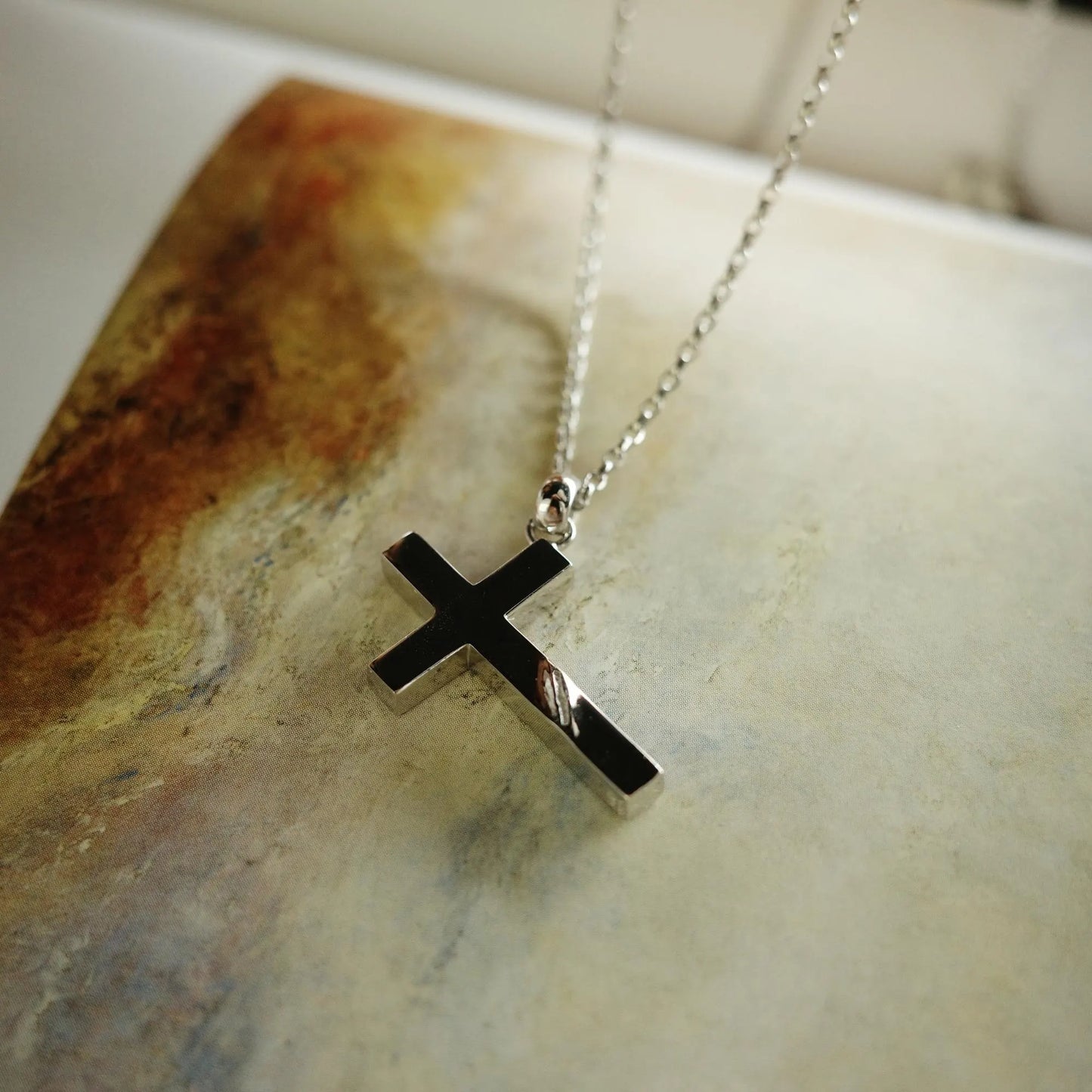 Scarred - 925 Sterling Silver Cross Pendant Choker Necklace for Women