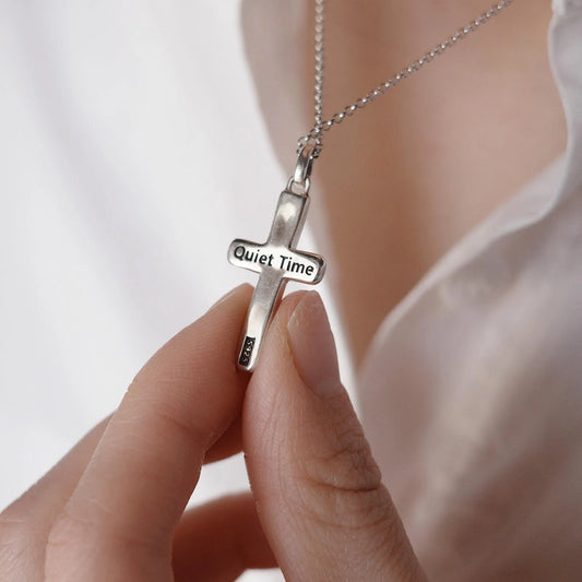 Quiet Time - 925 Sterling Silver Vintage Cross Pendant Necklace for Women