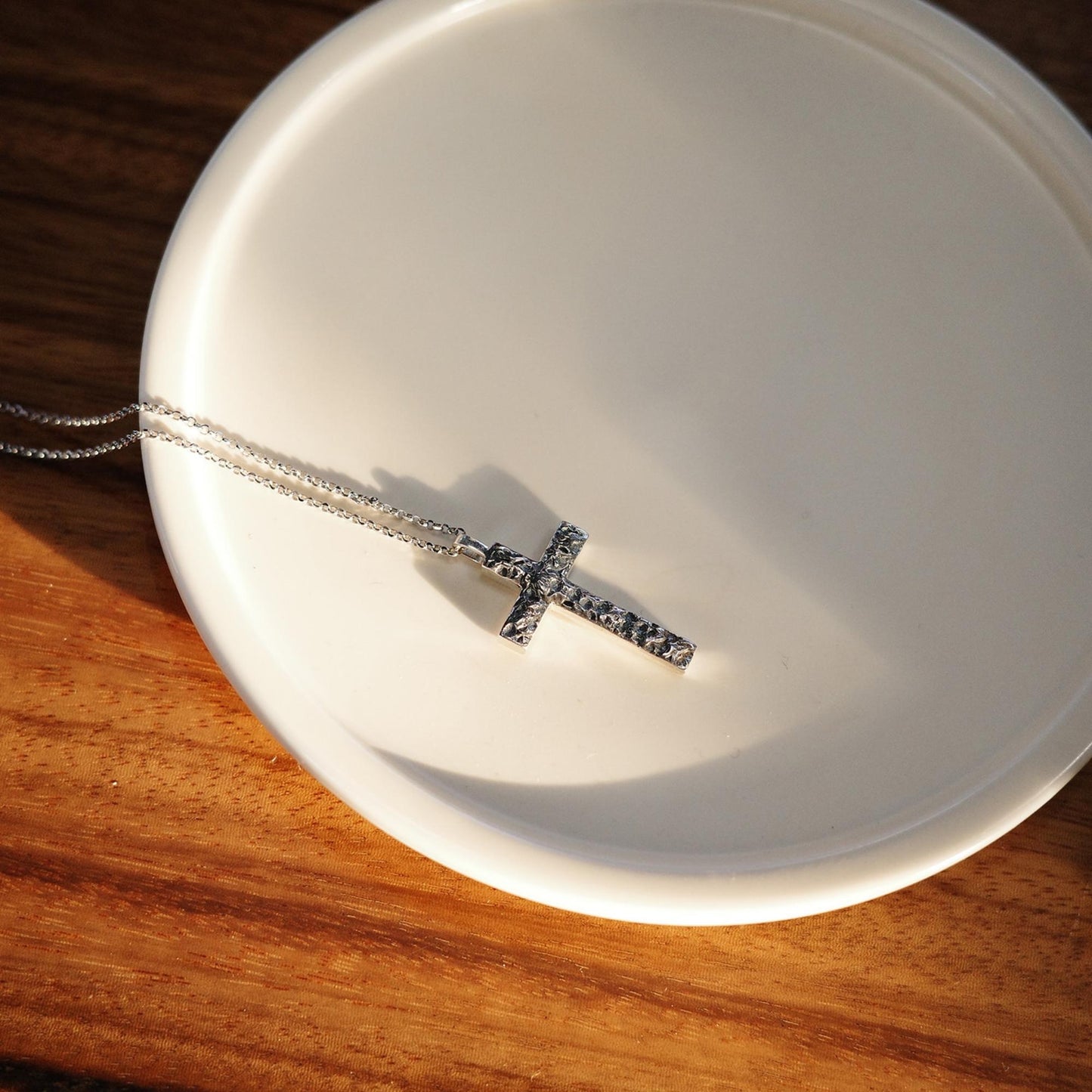 Rugged Path - 925 Sterling Silver Vintage Hammered Cross Pendant Necklace for Women