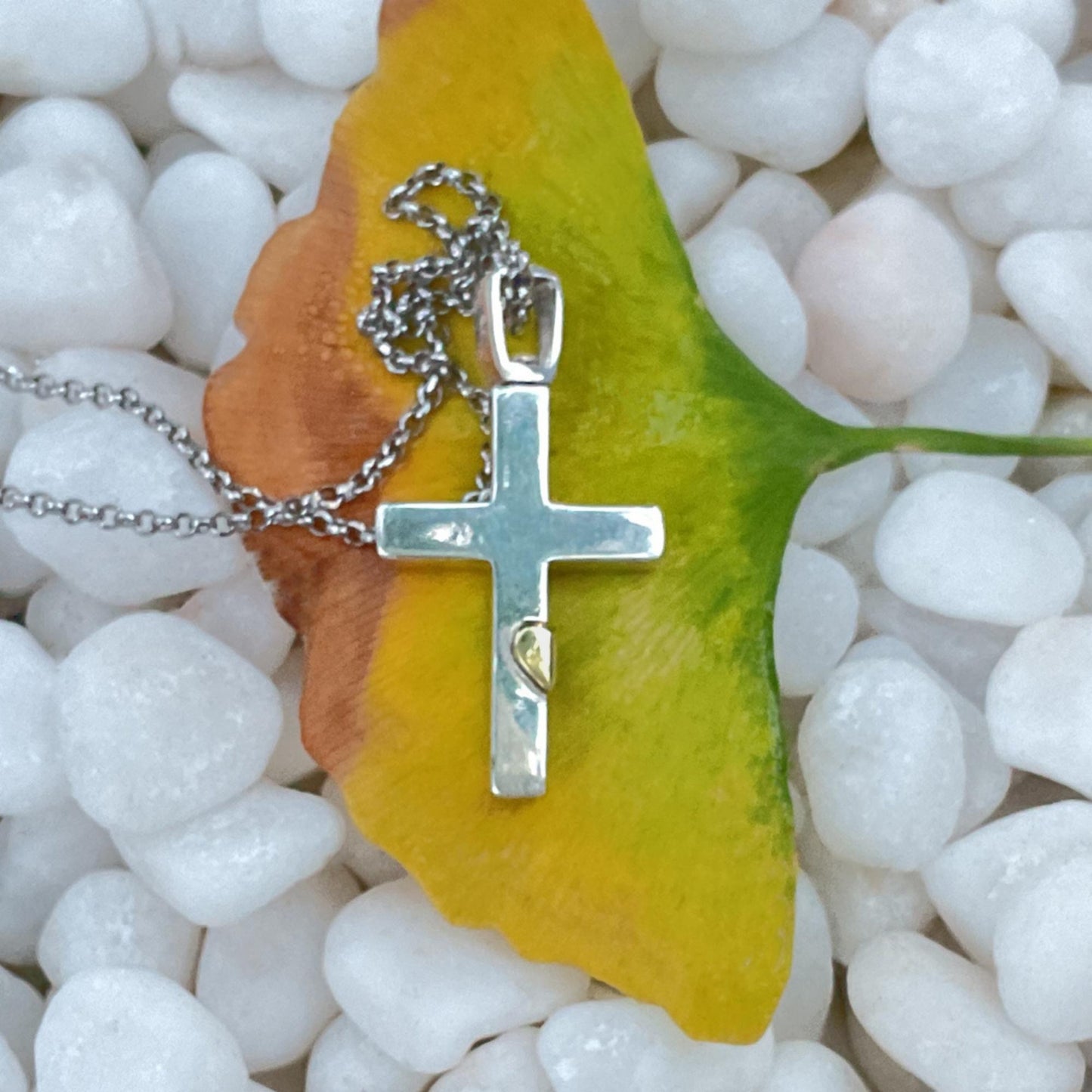 Copper Heart - 925 Sterling Silver Cross Pendant Necklace for Women