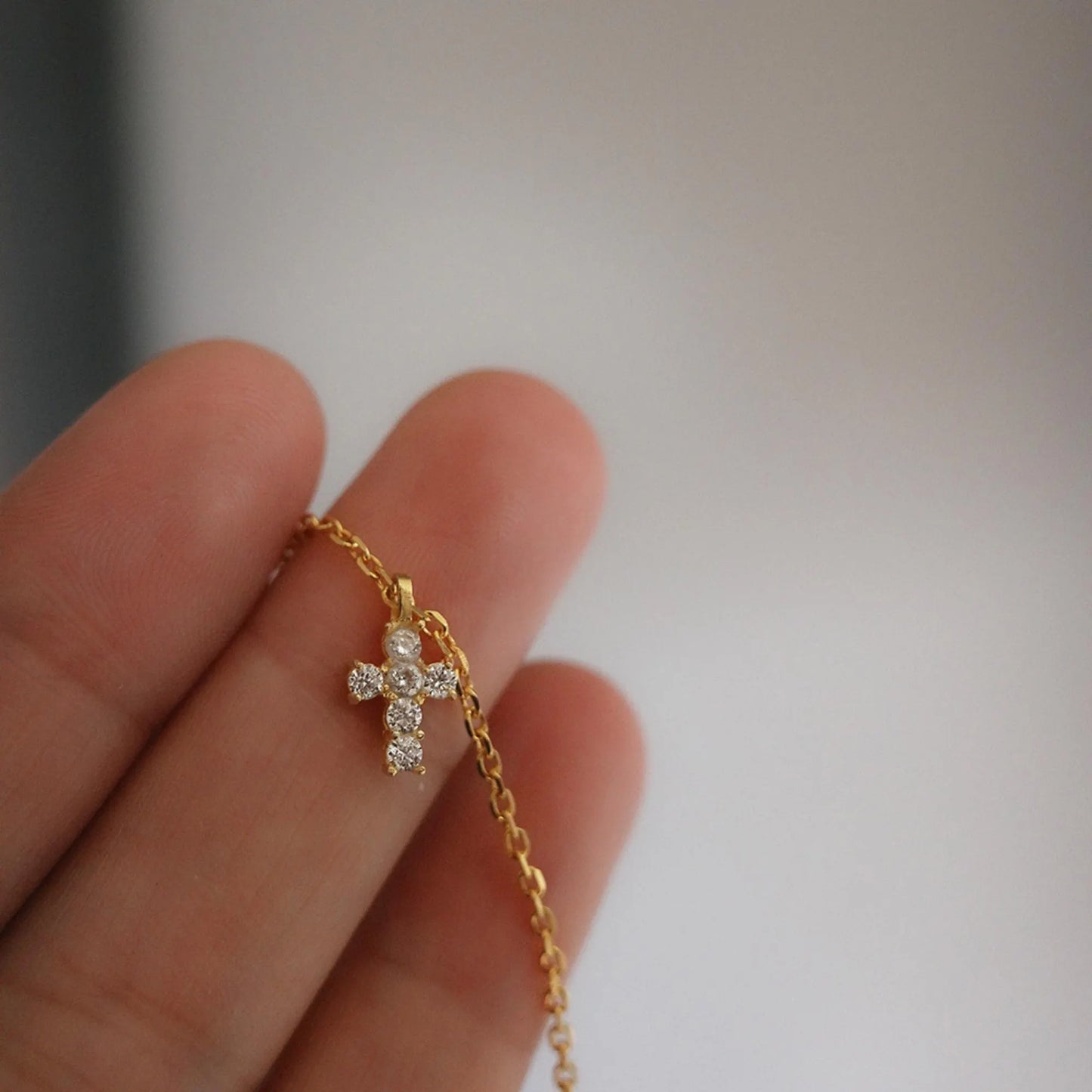 Cross Necklace - 925 Sterling Silver Mini Cross Pendant Necklace with Moissanite and Gold Plating for Women