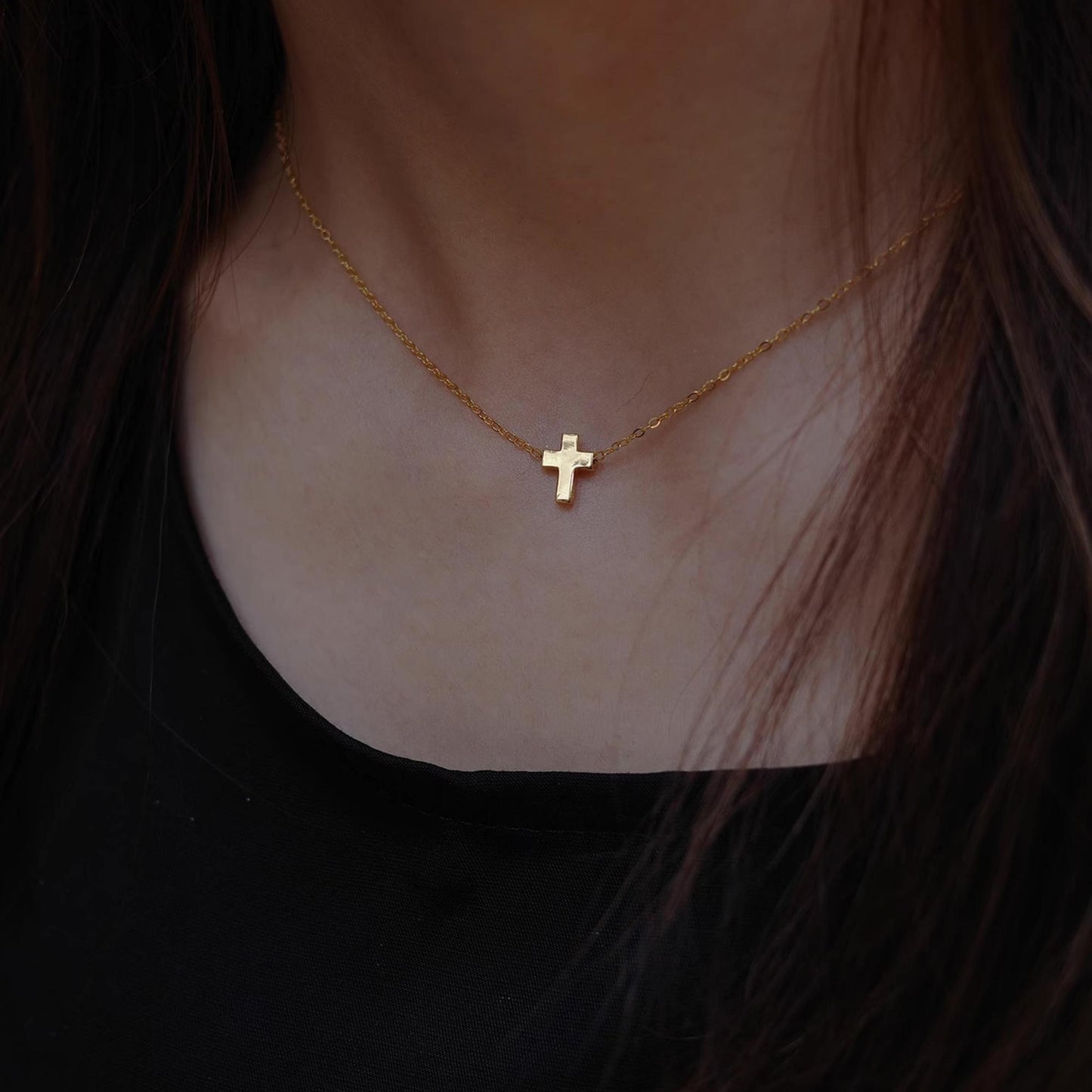 Cross Necklace - 925 Sterling Silver Mini Cross Pendant Choker Necklace with Chain for Women